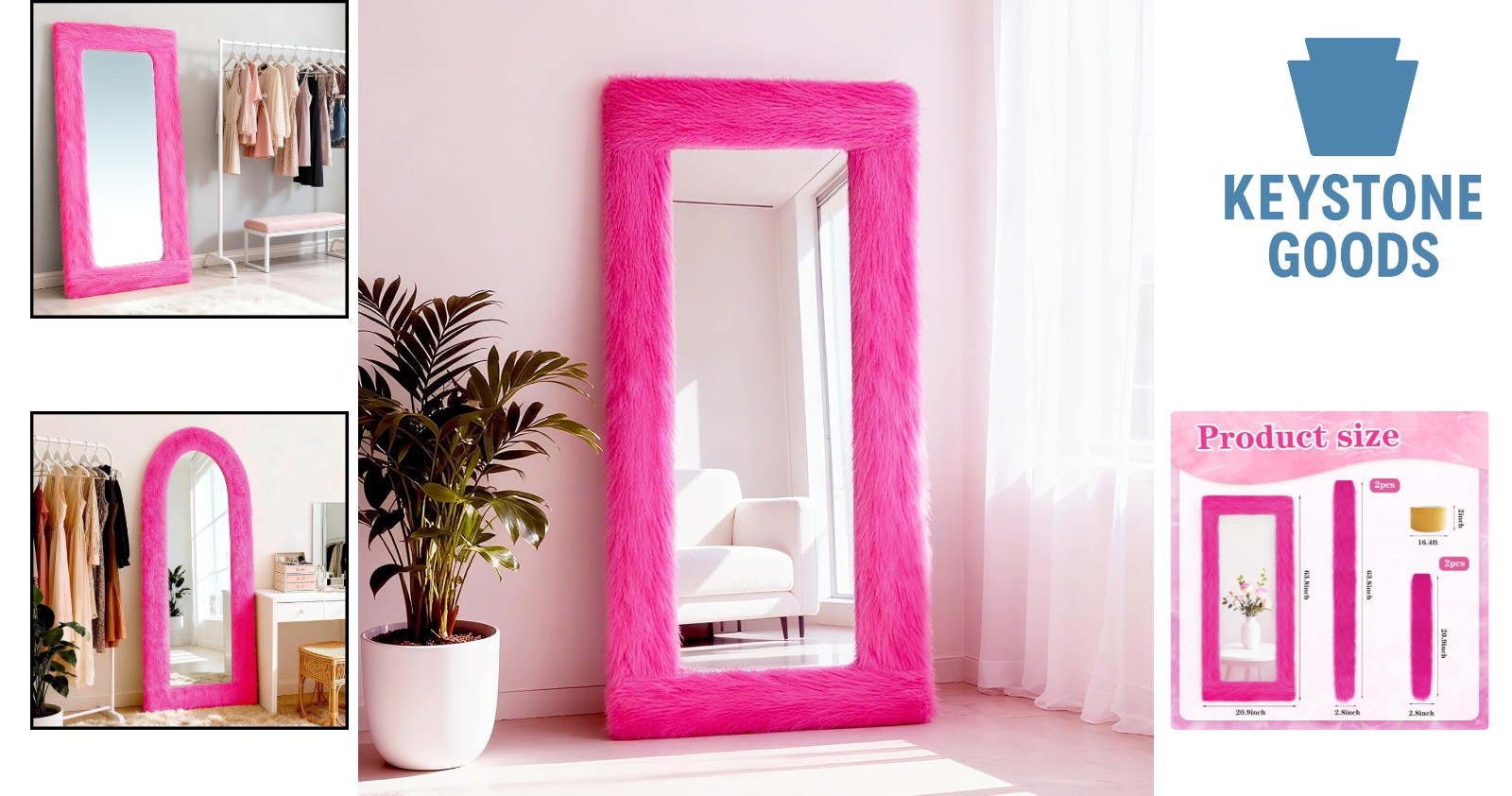 Pink Fluffy Mirror Frame Cover for 64×21 Inch Full-Length Mirrors
