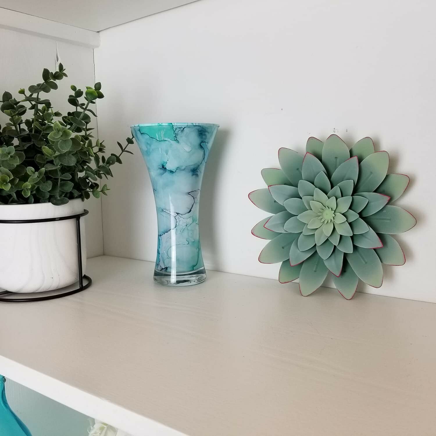Green Succulent Metal Wall Hanging Decor 7.5 inch Desert Flower 2 Pack