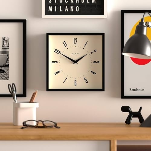 Box wall Clock | Retro Square | 10 inch | | Easy to Read Numbers | Black