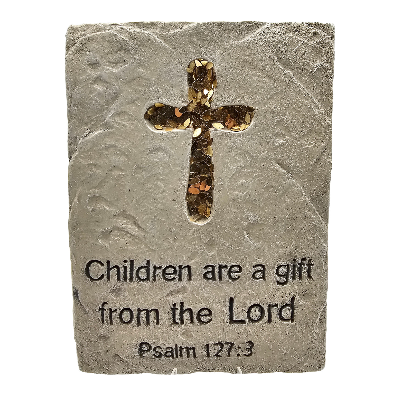 Psalm 127:3 Children Gift From The Lord Stone Plaque Gold Cross Wall Decor