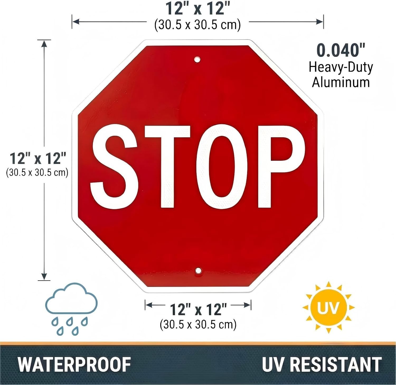 Weatherproof Reflective Stop Sign 12″ – Easy Installation for Any Setting