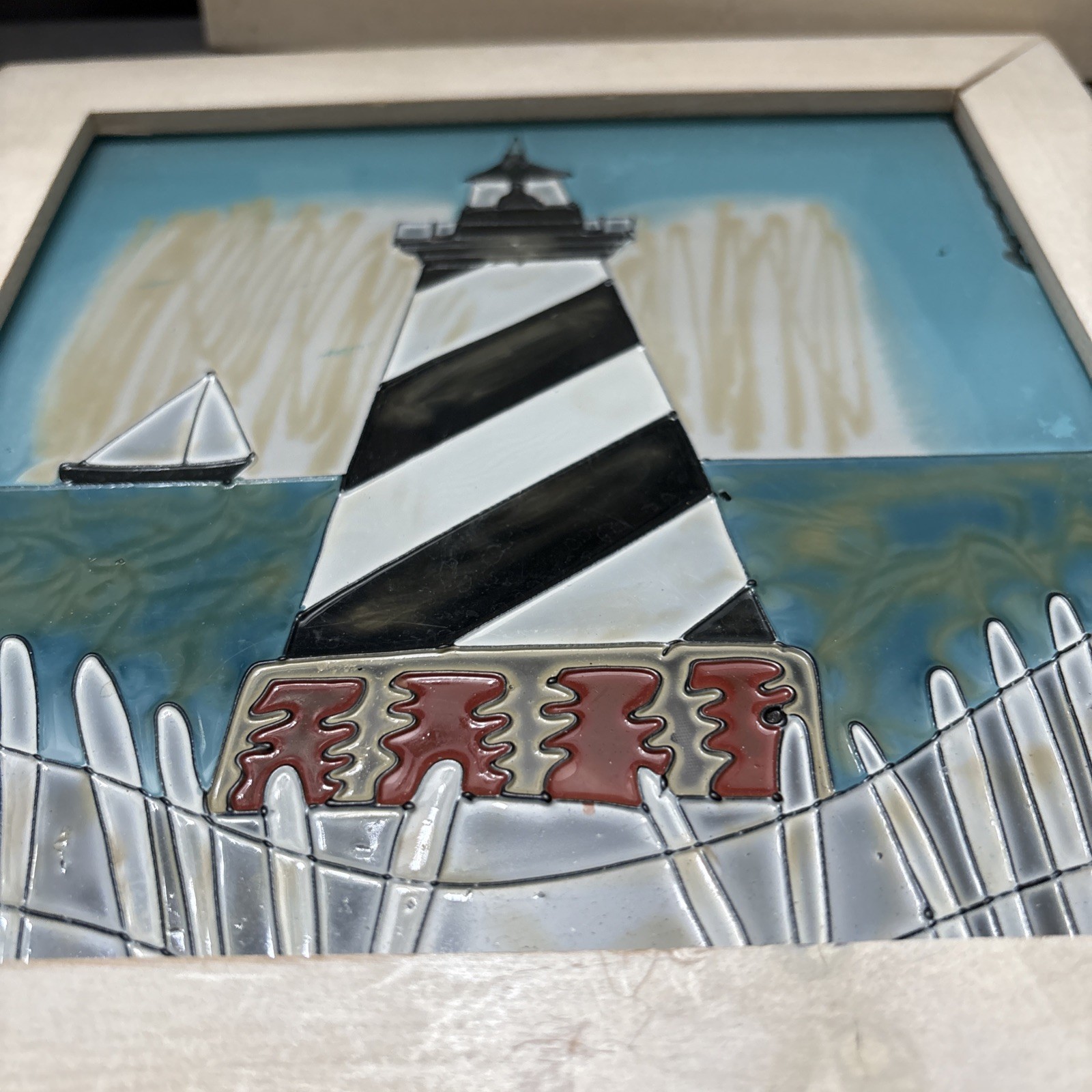 Nautical Lighthouse Reverse Painting On Glass Home Decor Lot 4 Pc Accent Wall