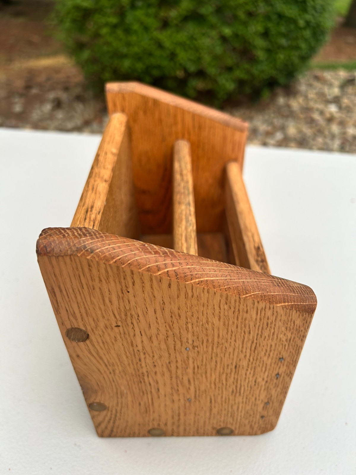Solid Oak Mail Organizer Letter Holder Desk Sorter Blue Hearts Country Farmhouse