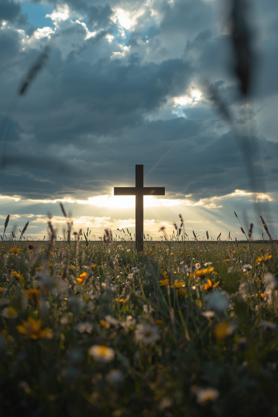 Christian Cross Meadow Sun Rays Cloudy 4×6 Photo Print Religious Wall Art Decor