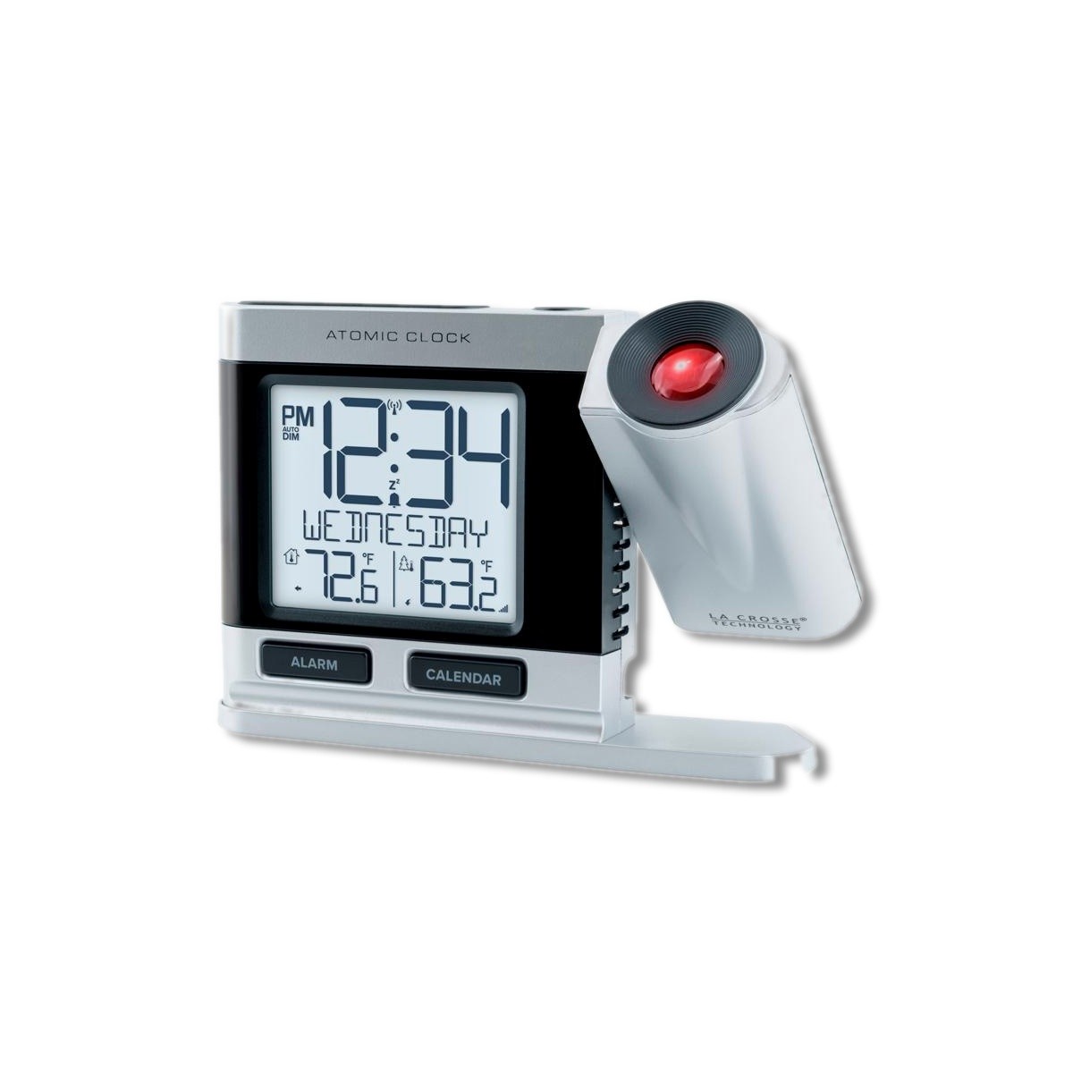 La Crosse 2.5 in Silver Atomic Projection Alarm Clock LCD Plug-In 616-1410