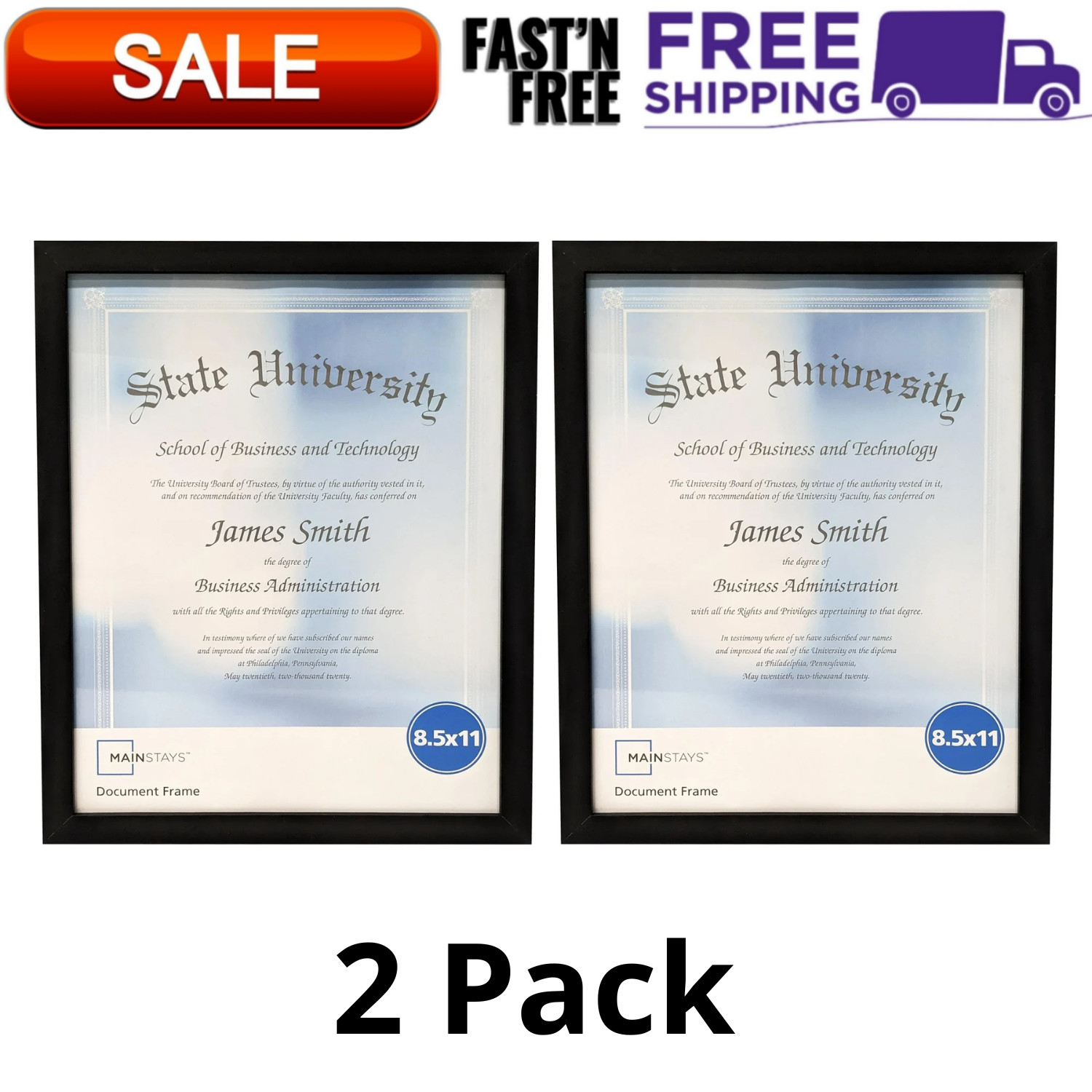 (2 Pack) 8.5×11 Document Picture Frame Certificate Wall Home Office Decor, Black