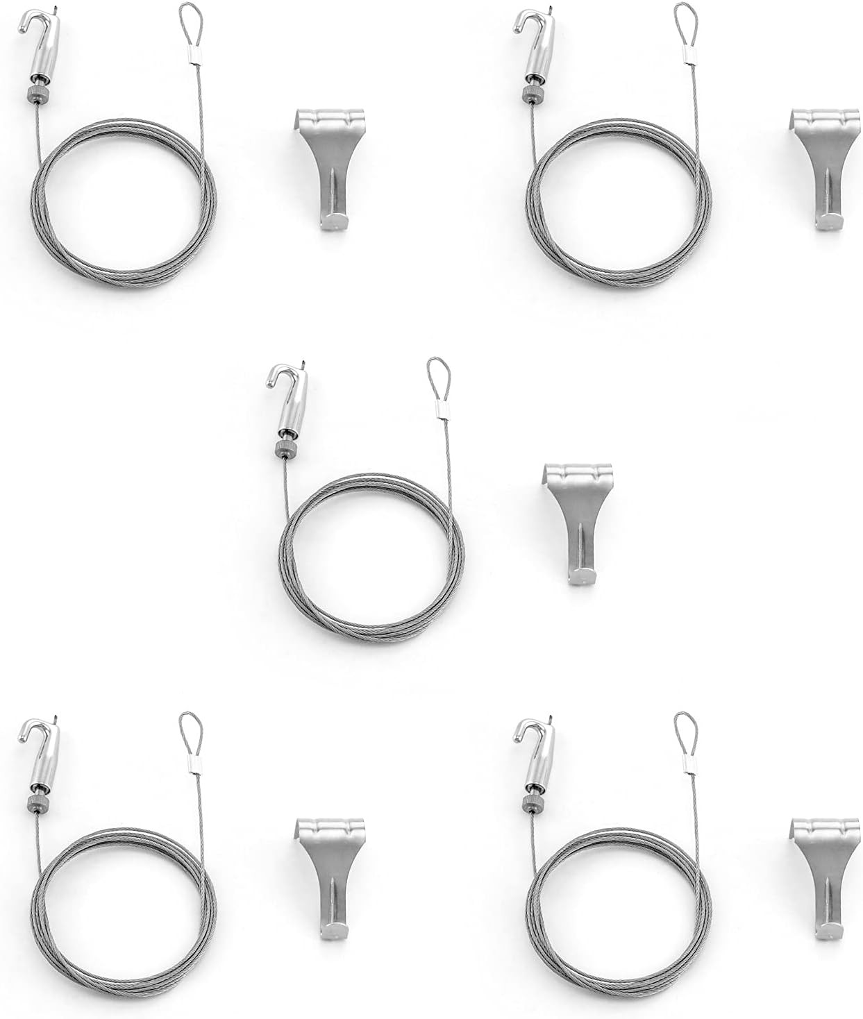 QWORK Picture Rail Hooks and Wire, 5 Set Molding 5 Pieces, Grey|white|black