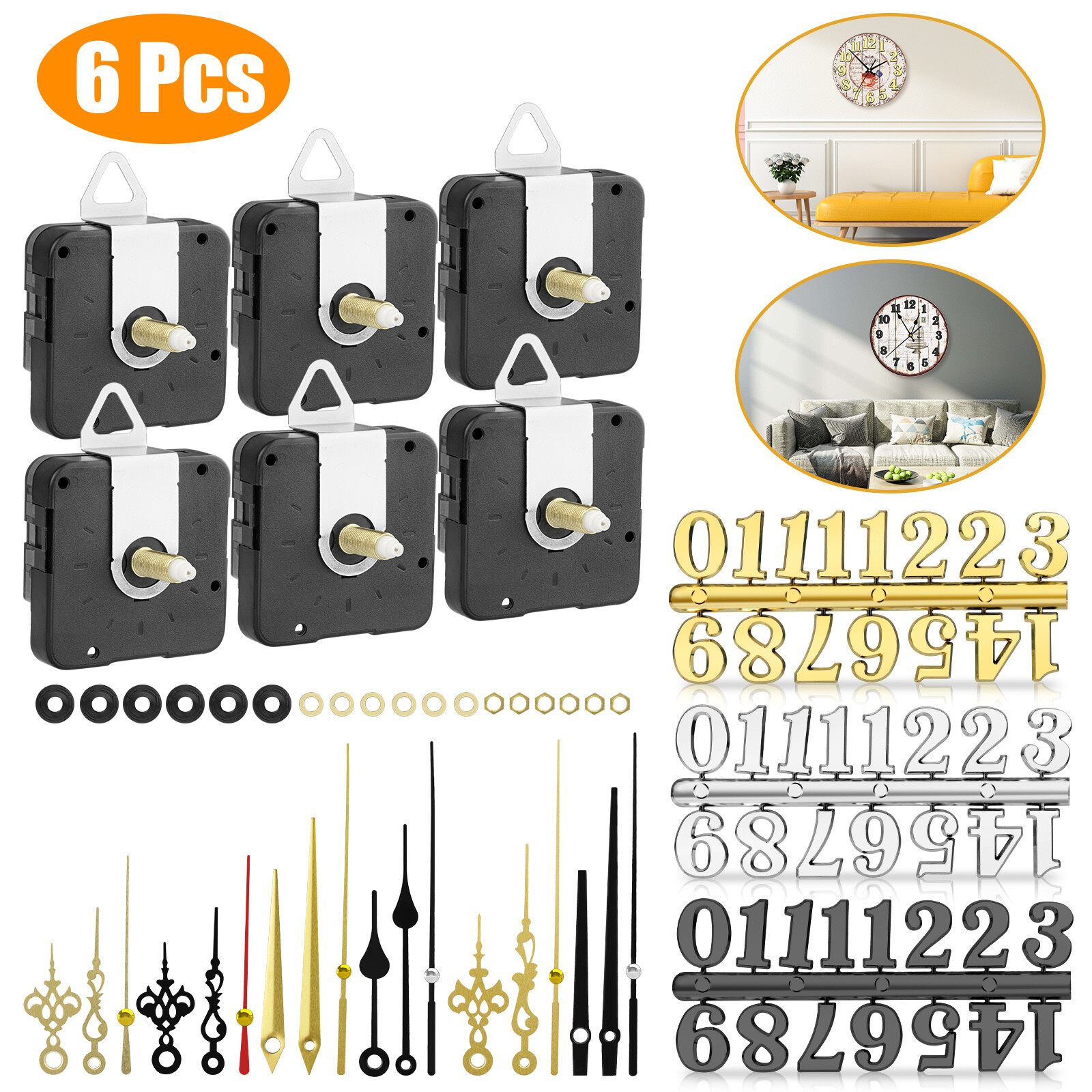 6Set Quartz Wall Clock Movement Mechanism DIY Replacement Hands Repair Tool Kit