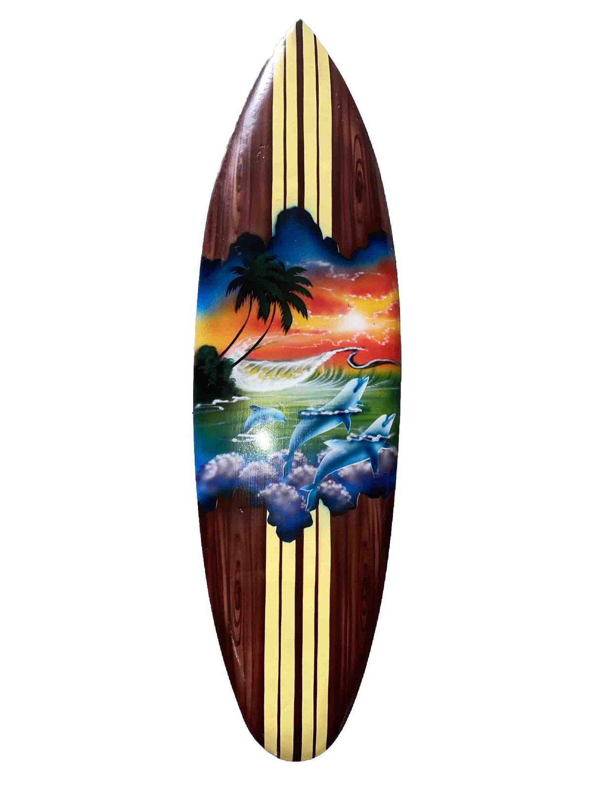 20” PALM TREE DOLPHIN TIKI BAR CARVED SIGN WALL ART TIKI DECOR AIRBRUSHED