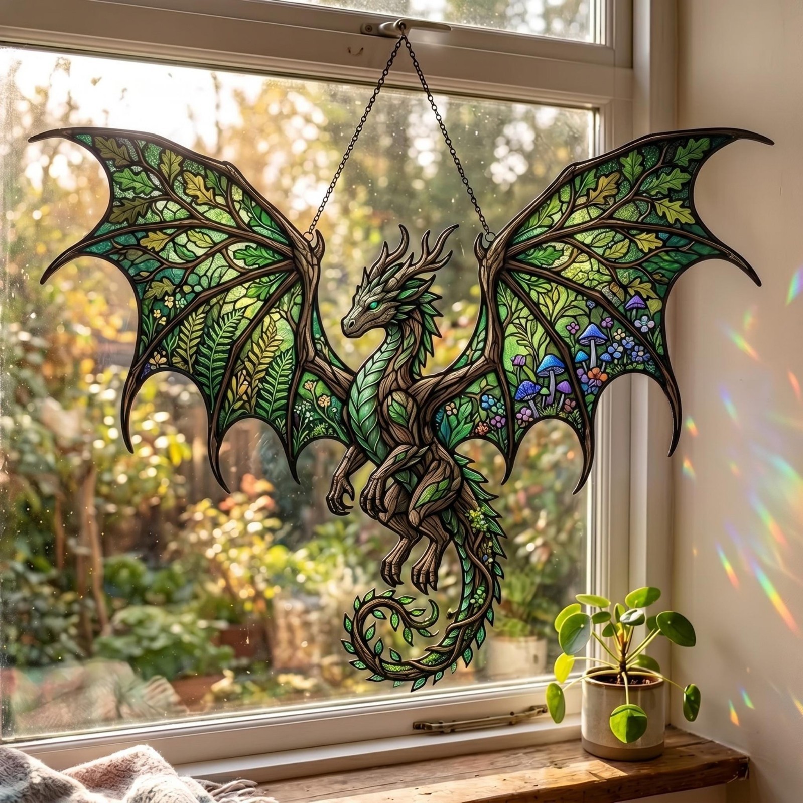 Forest Dragon Suncatcher Acrylic Style, Woodland Dragon Window Hanging Decor