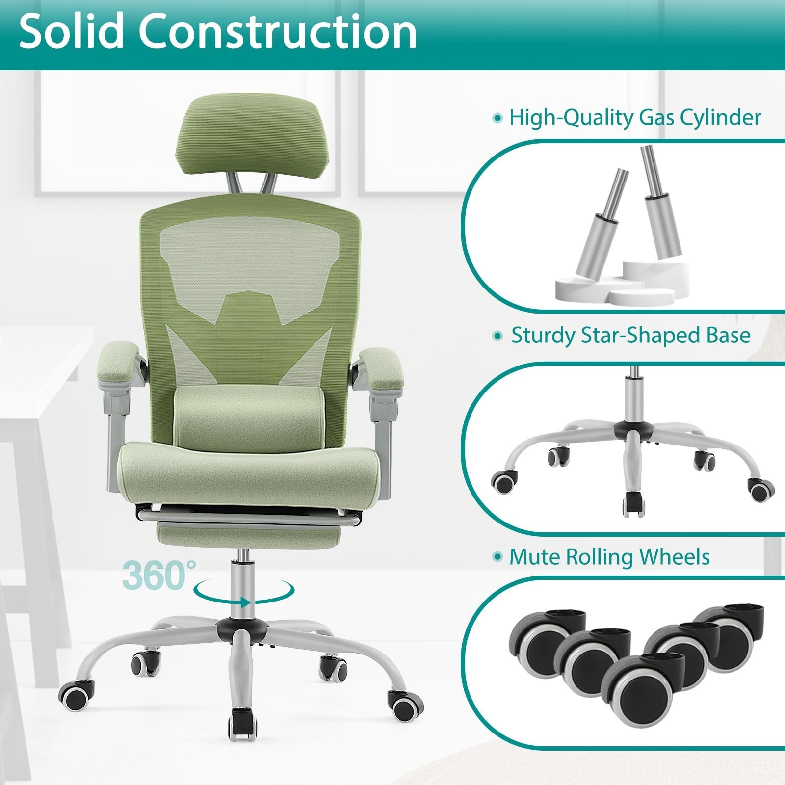 DUMOS Office Desk Chair with Footrest Ergonomic Gaming Chair for Adults Compu…