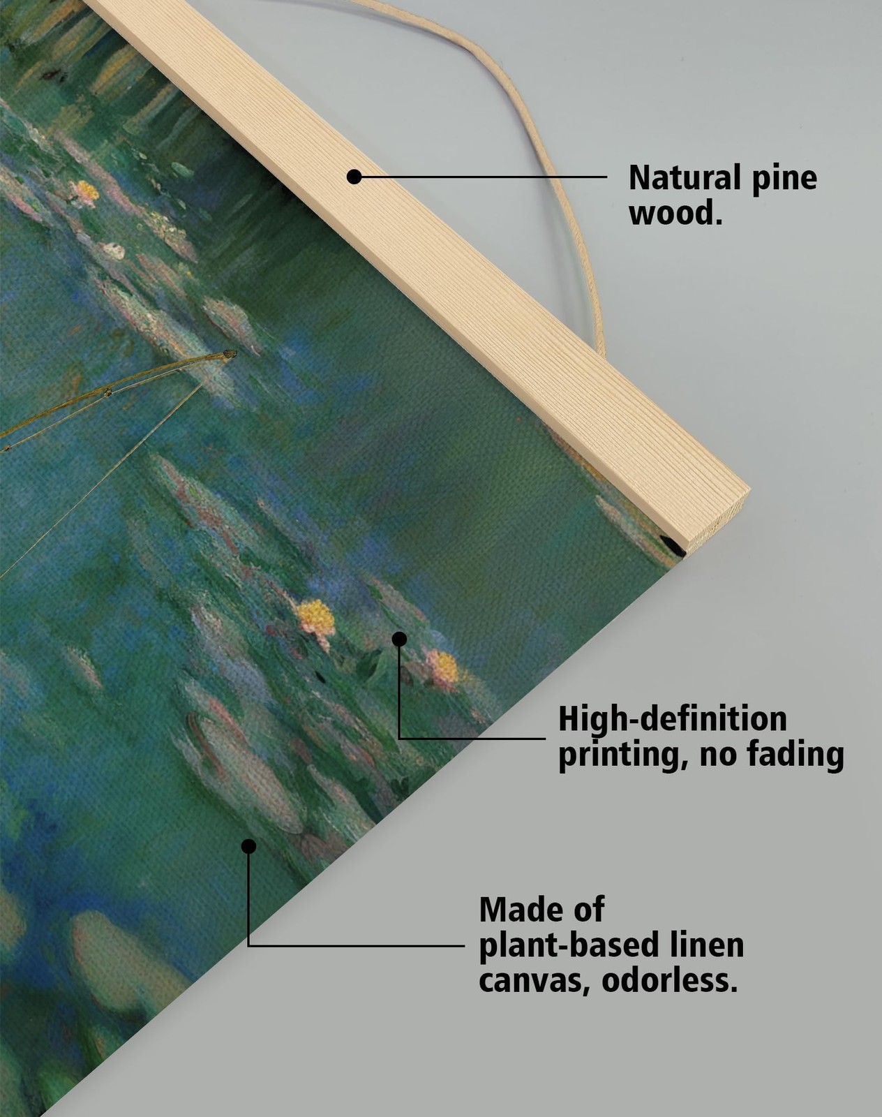 Monet-Inspired Pond Lotus Wall Art,Natural Linen Poster,Fun Lotus and Black C…