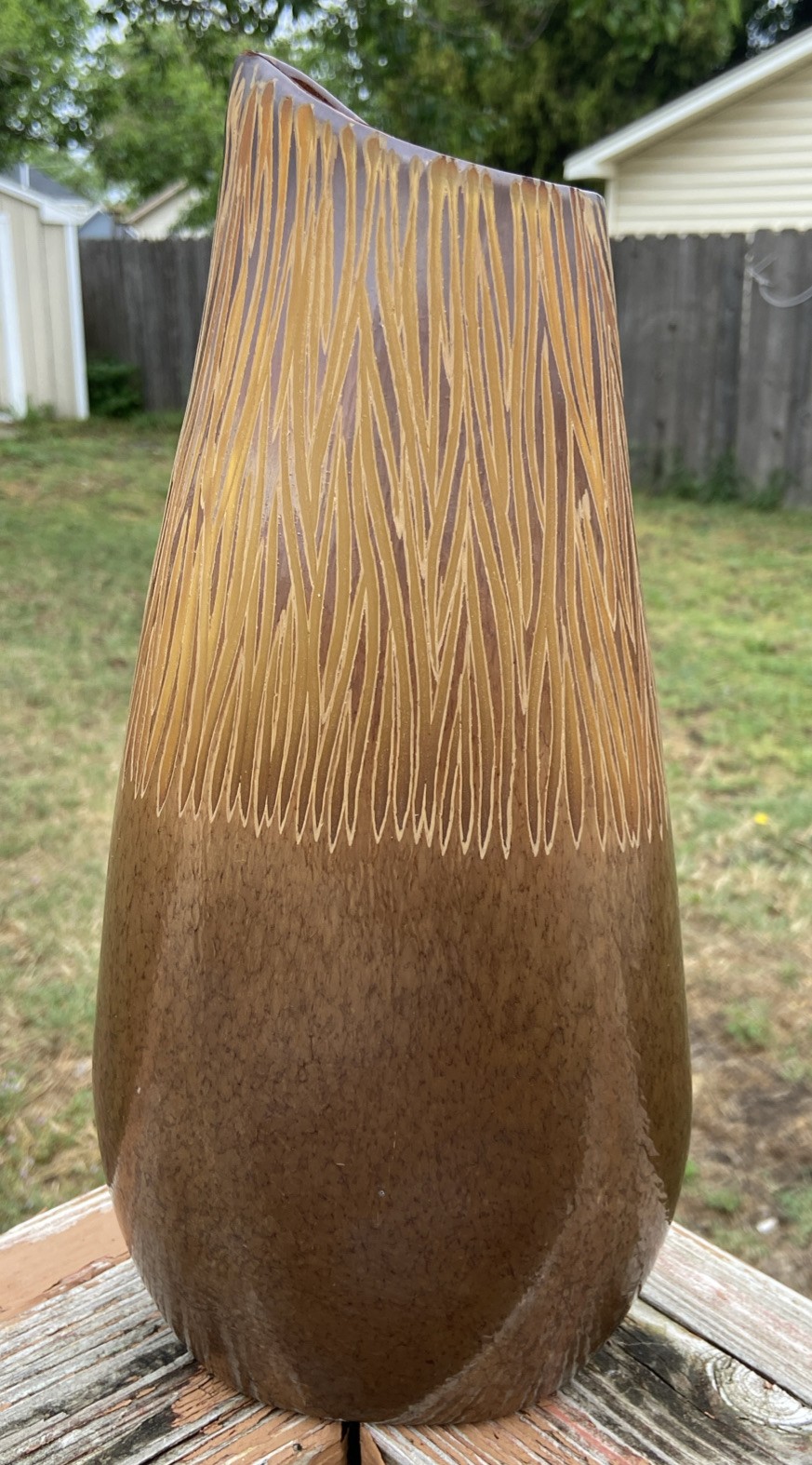 Abstract Brown Gold Glass Vase Contemporary Art Decor Italian Pontil Handcrafted