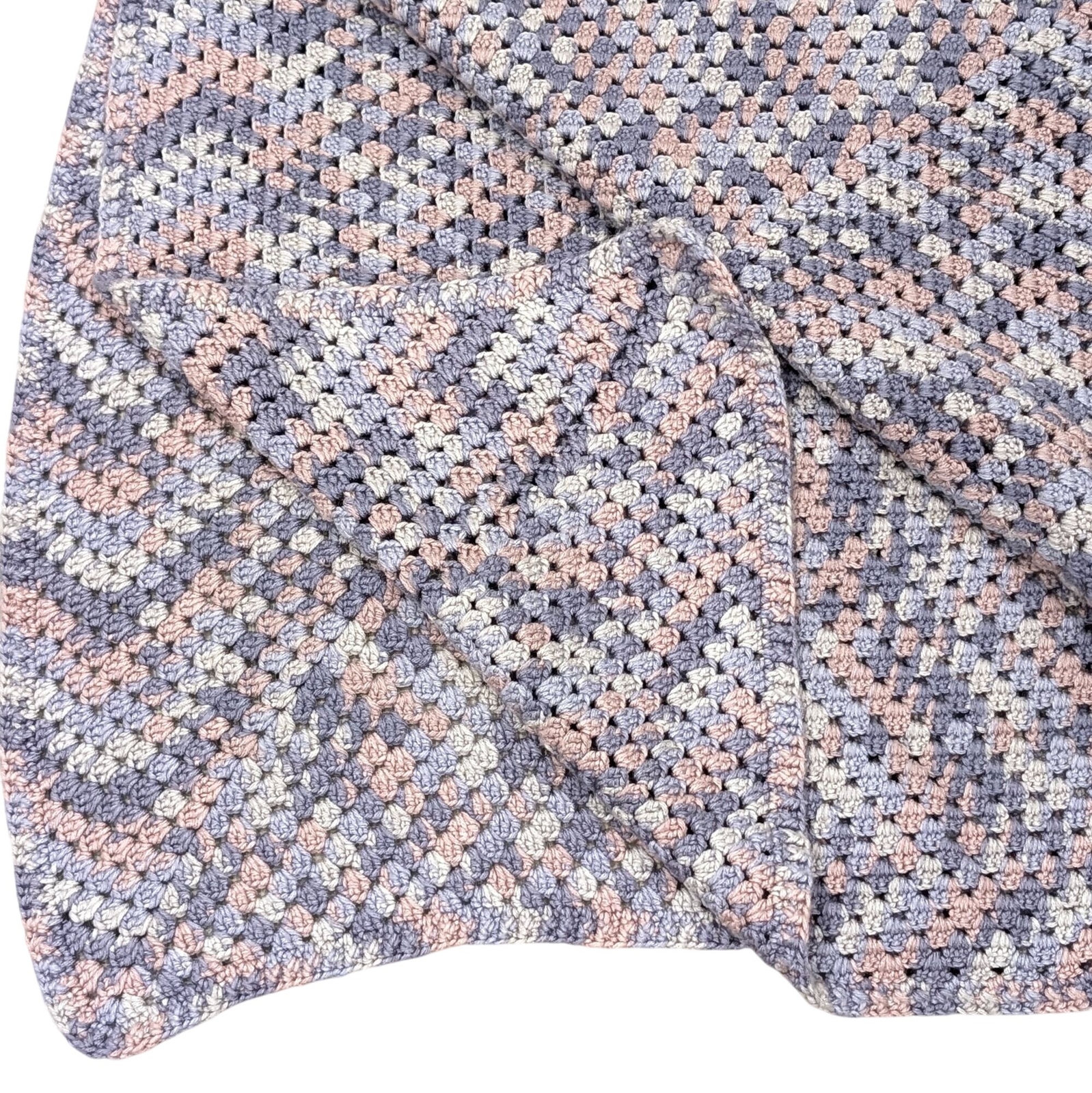 Handmade Crochet Blanket Gray Pink Purple Square 54″ Cotton Blend Throw Granny