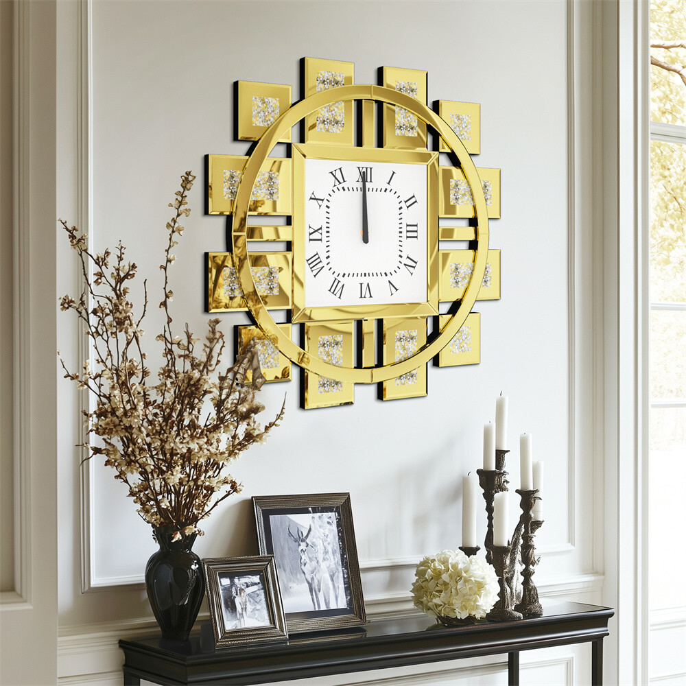 Irregular Sparkle Wall Decor Mirror Clock Beveled Crystal Diamond Finish 2 Color