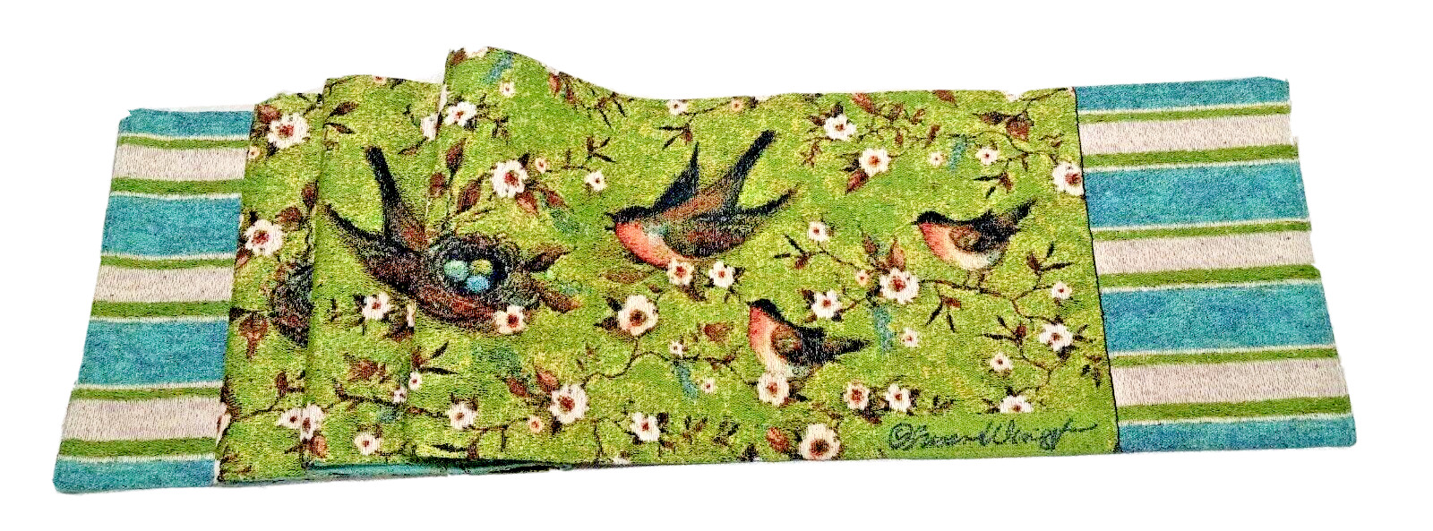 Blue and Green Bird in Nature Table Runner Tapestry Collectible 11.25″x69″