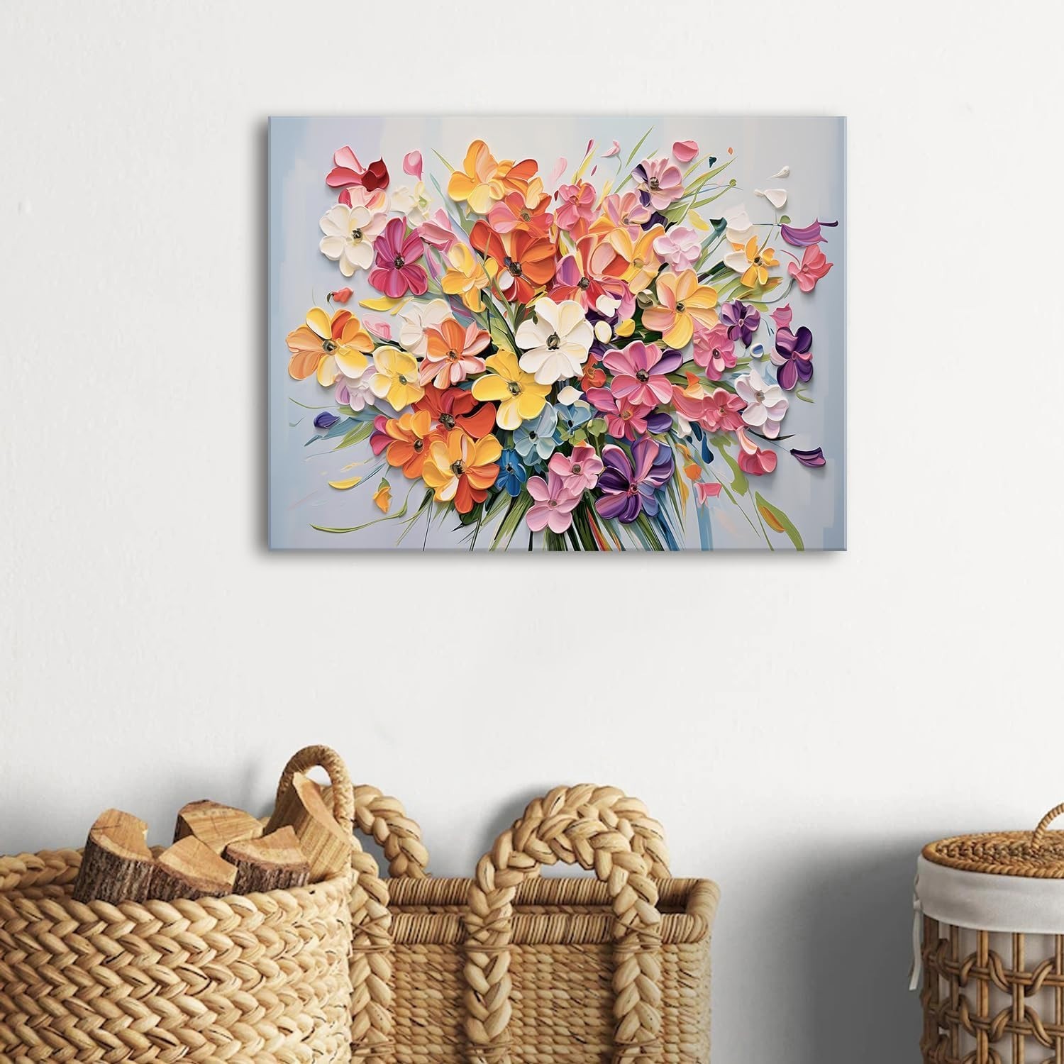 Colorful 12×16” Floral Canvas Art – Abstract Wildflower Painting for Any Room