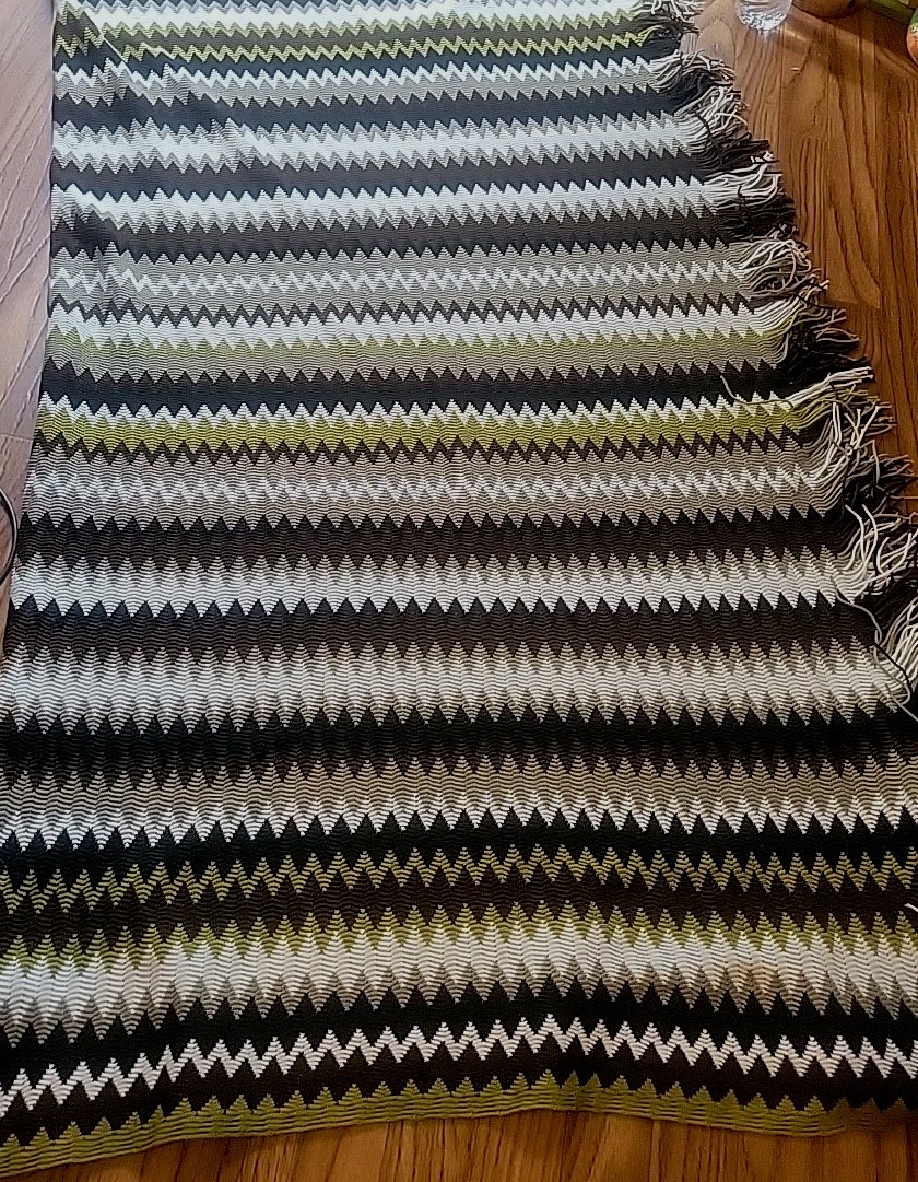 Afghan Zig Zag Fringe Edge Black White Olive Gray Brown 68×64