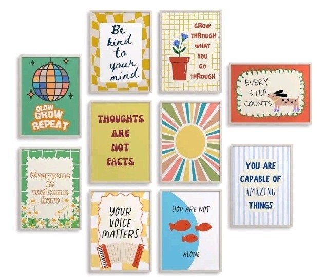 10 Pcs Funky Mental Health Posters for Therapy Office School Counselor Classroom