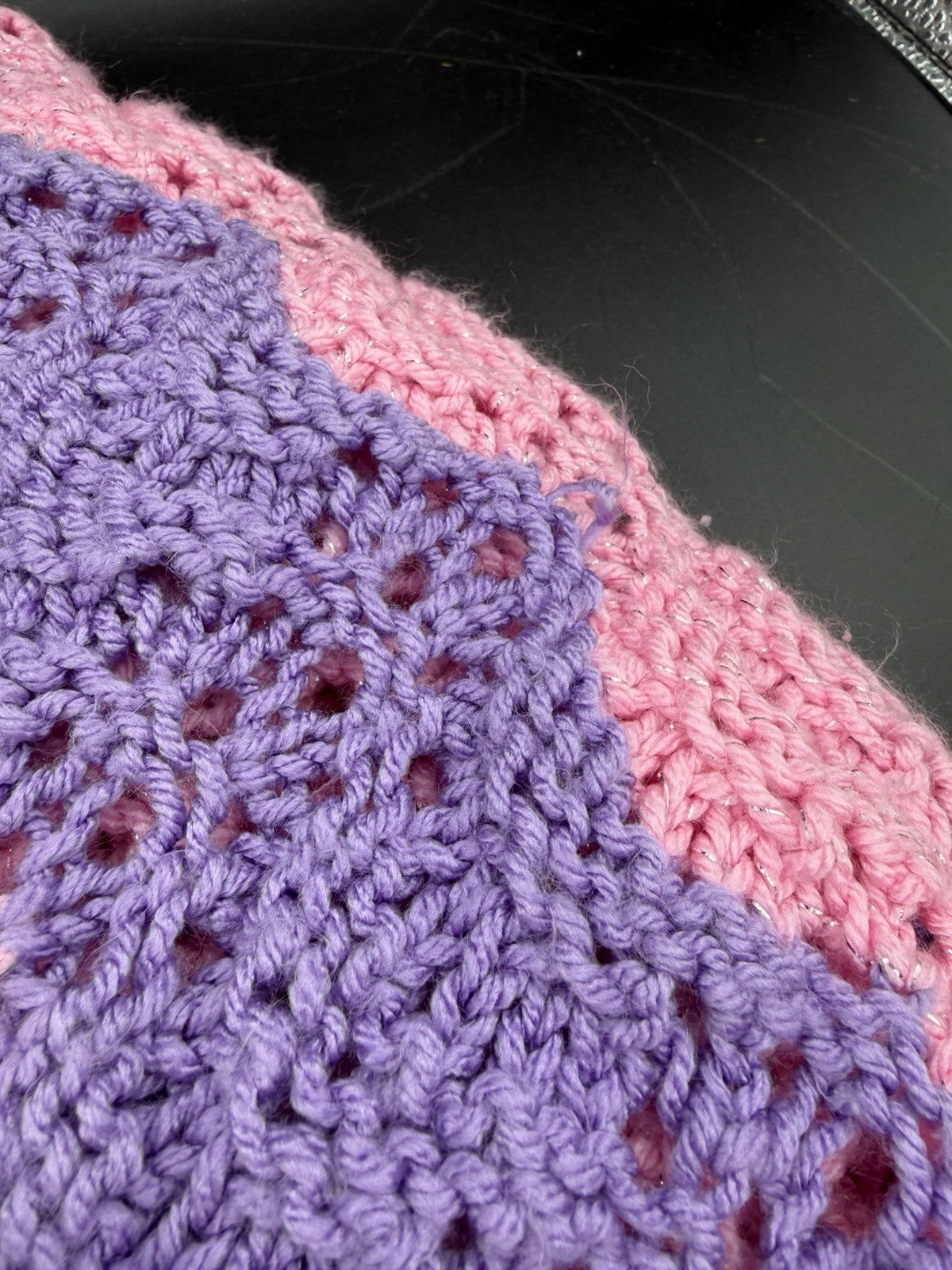 🌸 Handmade Pink & Purple Chevron Crochet Afghan Blanket 🌸 (Damaged)