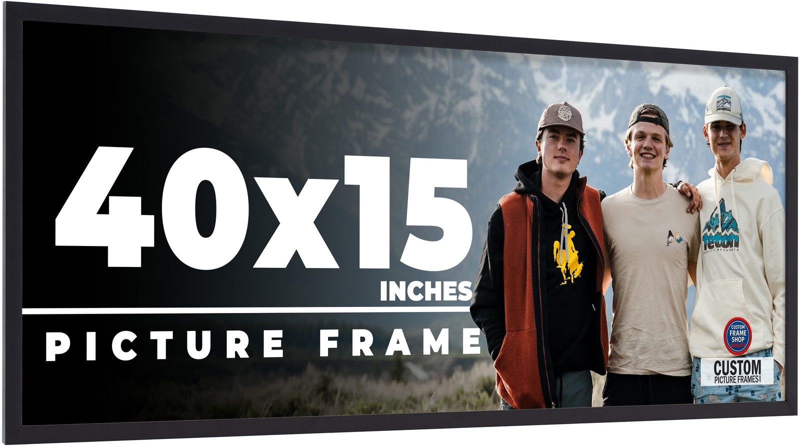 40×15 Frame Black Real Wood Picture Frame Width 0.75 inches | Interior Frame Dep