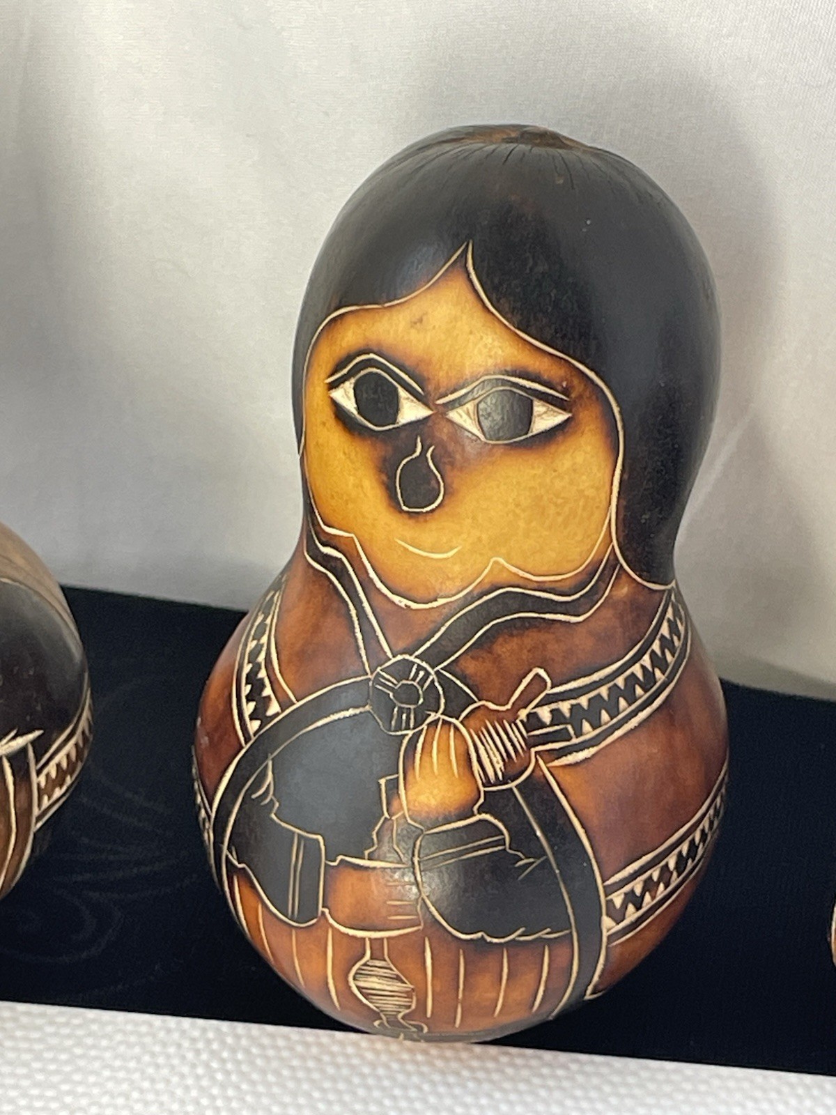 Lot Of 4 Vintage Etched Gourds See Pictures Details/wear