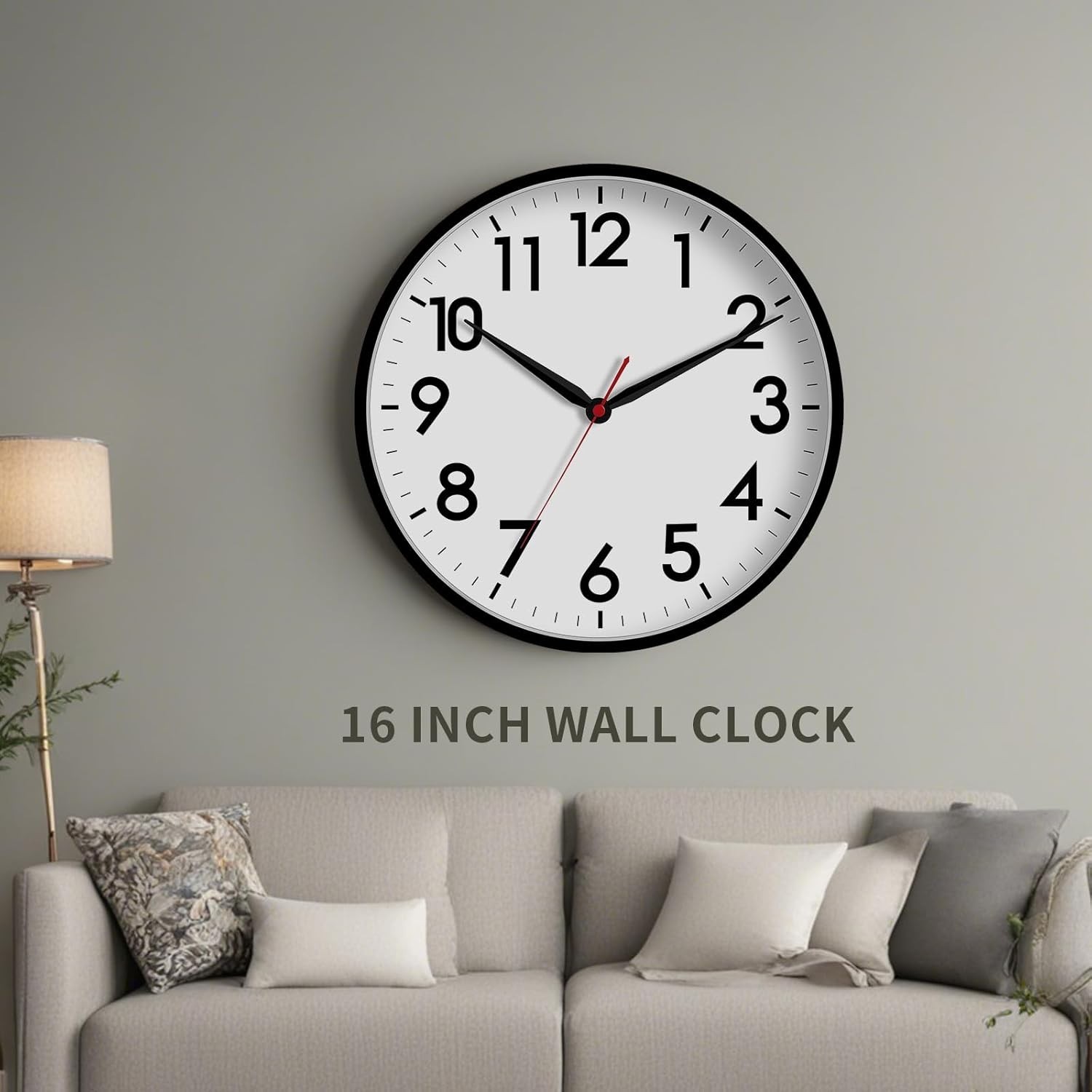 Large Silent Wall Clock Battery Operated 16 Inch