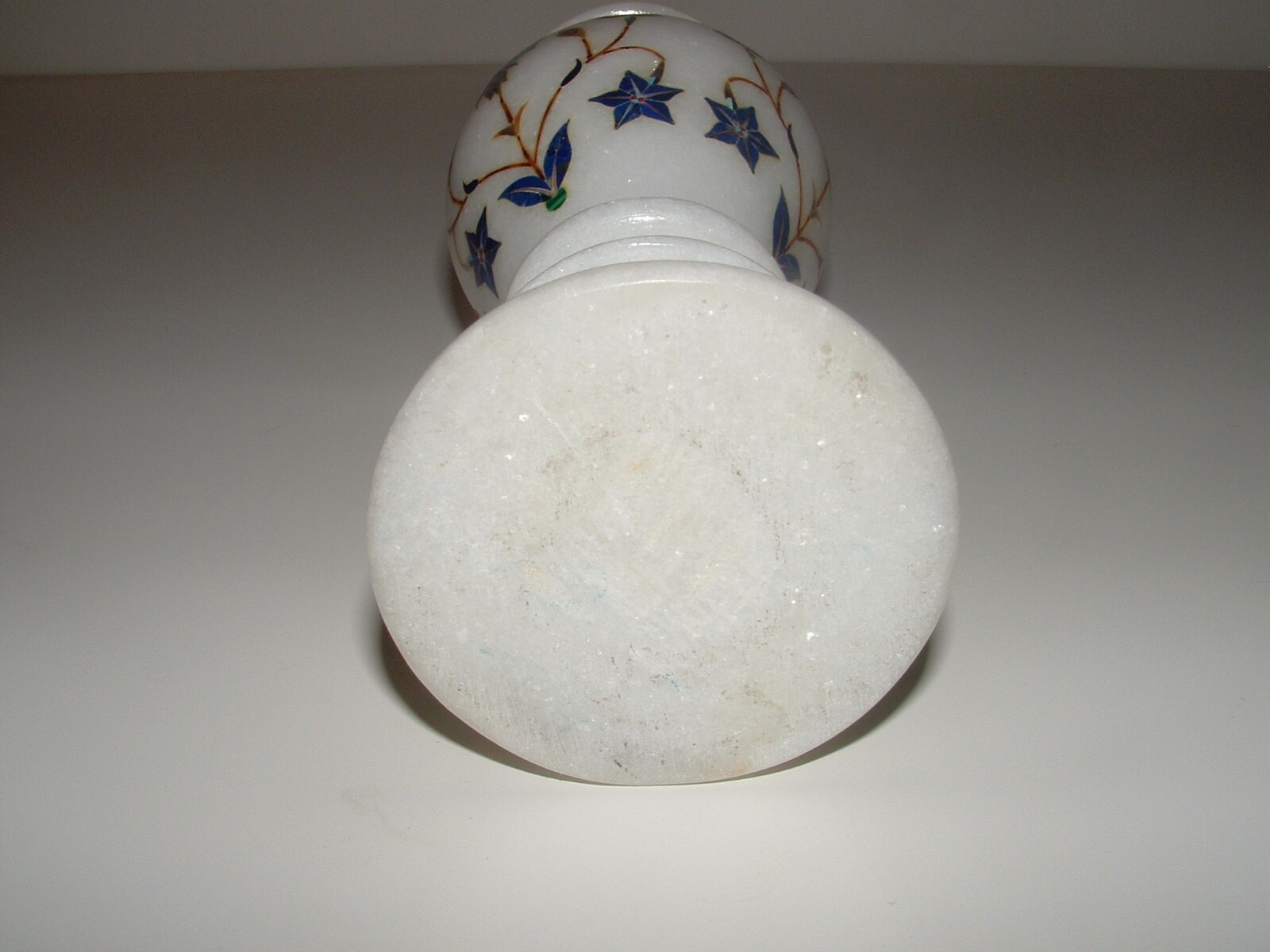 Floral Design Inlay White Marble Type Bud Vase, 8″ Tall, Age Unknown, pre-owned