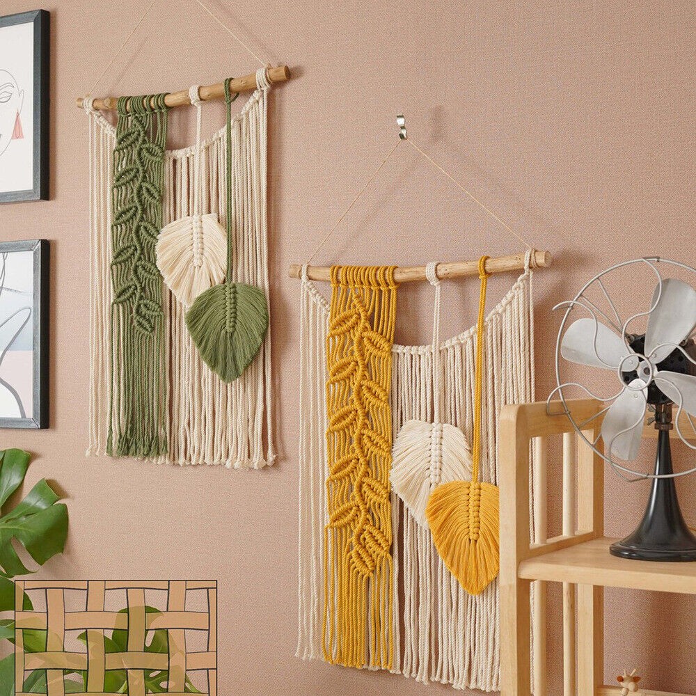 Macrame Wall Hanging Leaves Large Chic Boho Home Decor Handmade Woven Tapestry