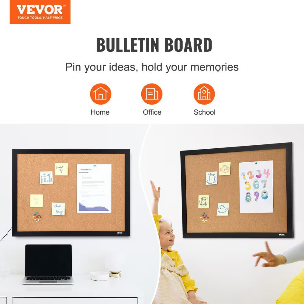 Cork Board 36 In. X 24 In. Vision Board Includes 10 Pushpins and MDF Sticker Fra