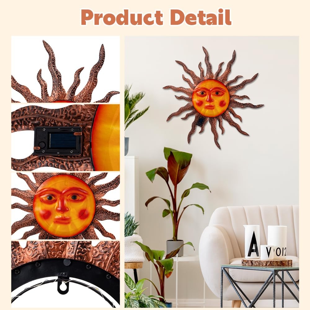 Large Sun Face Wall Decor, Solar Metal Wall Art Decor Hanging Rust Proof for …