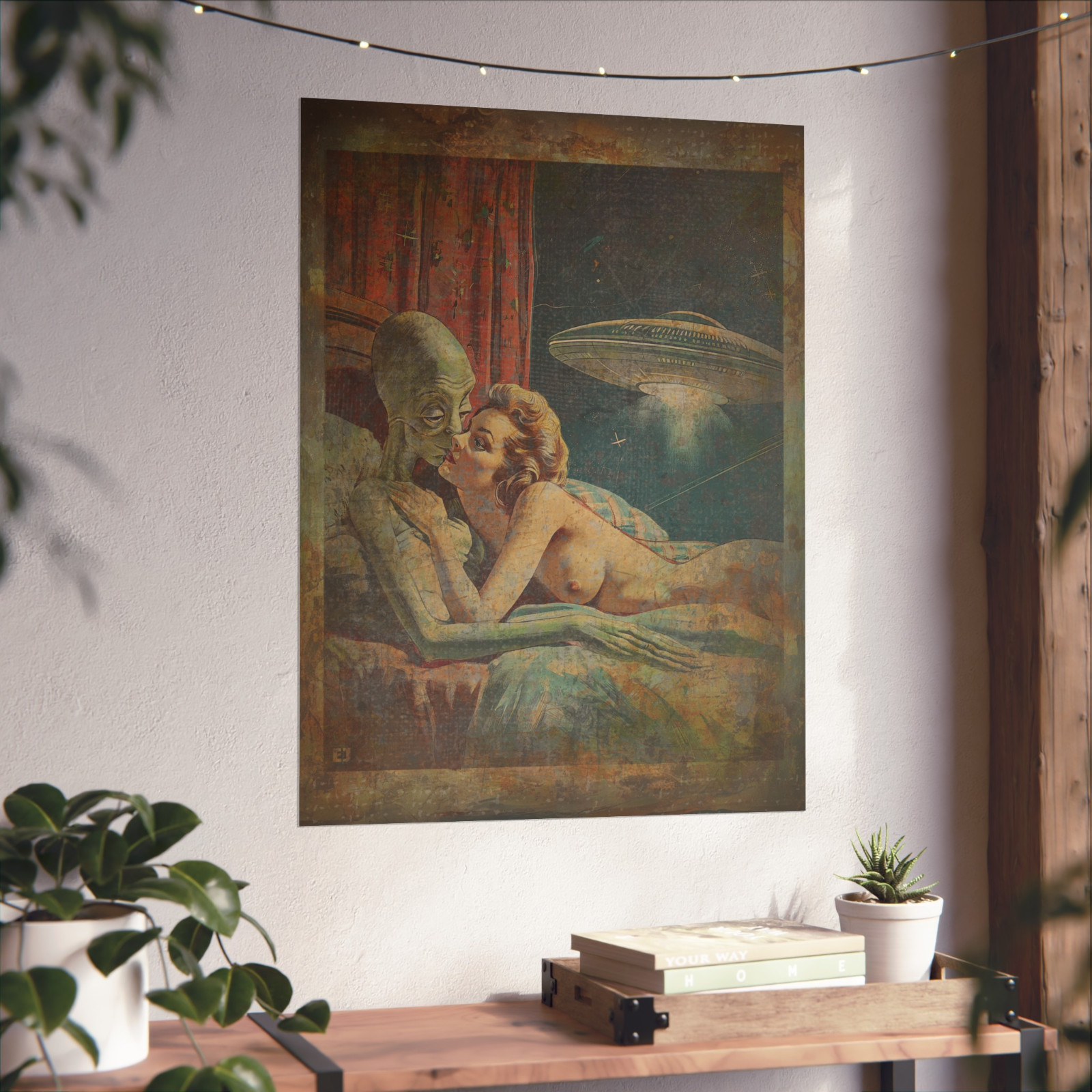 Vintage ALIEN ABDUCTION Wall Art, Sci-fi UFO Lover Decor, Cryptid Sexy Poster