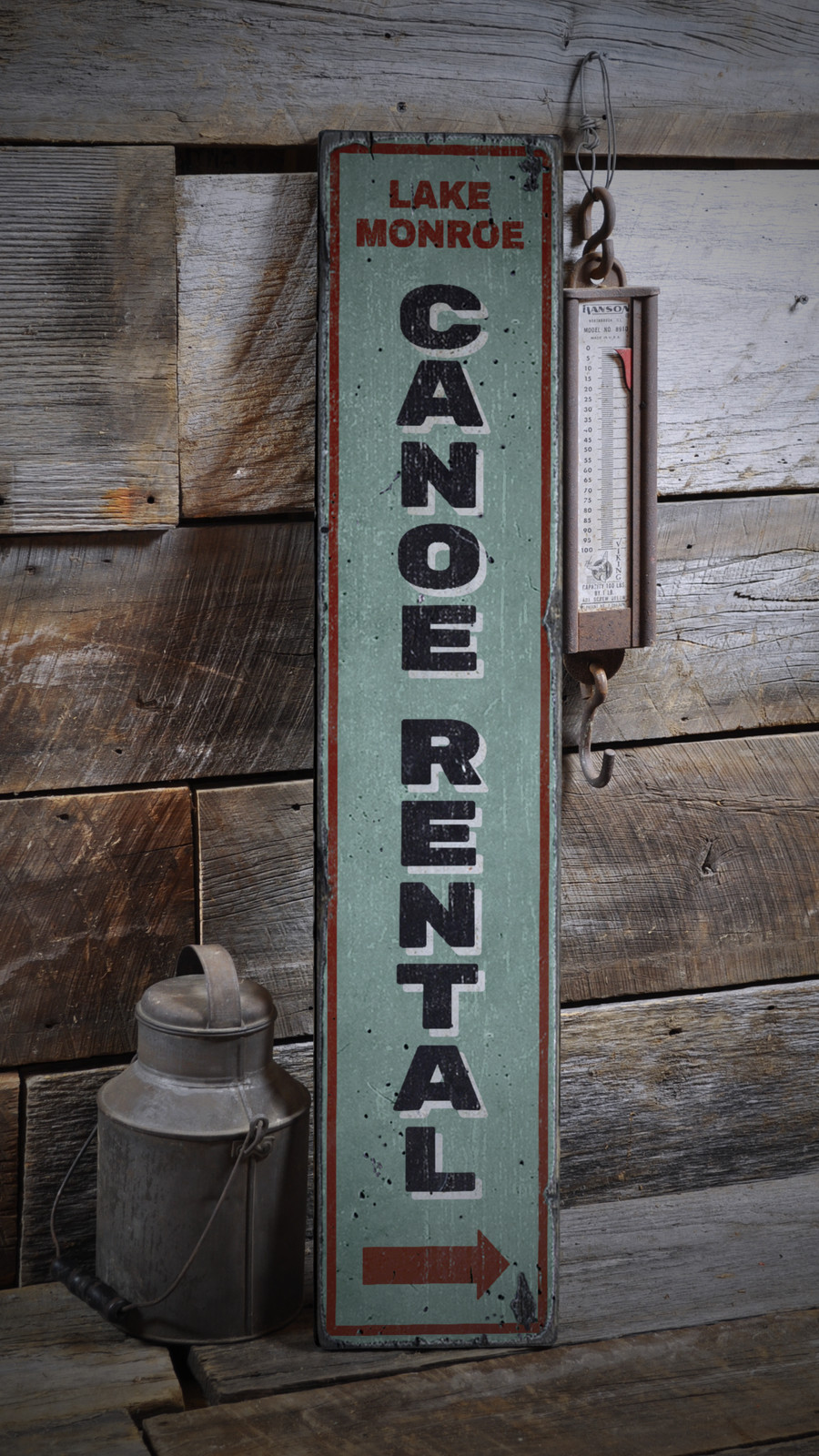 Canoe Rental, Vertical Canoe, Custom – Rustic Distressed Wood Sign