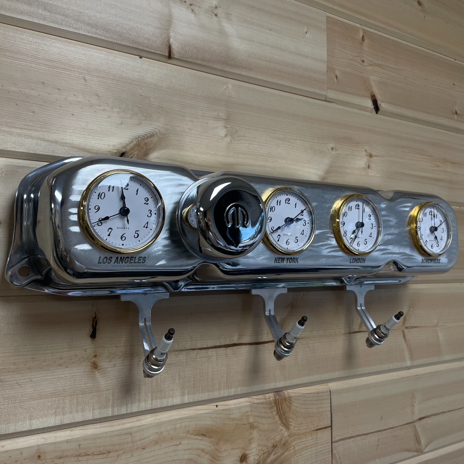 Automotive Decor World Clock Coat Rack w/ Spark Plug Hooks & Mopar Breather