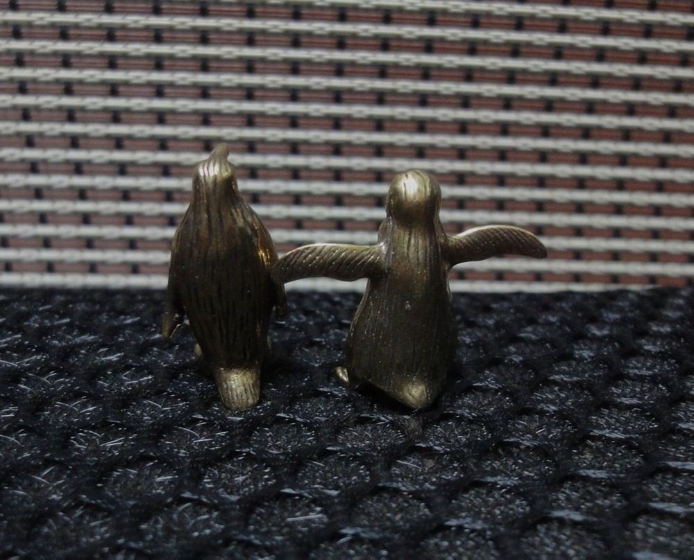 Pair of Vintage Solid Brass Little Penguins Animal Figurine Statues Sculptures