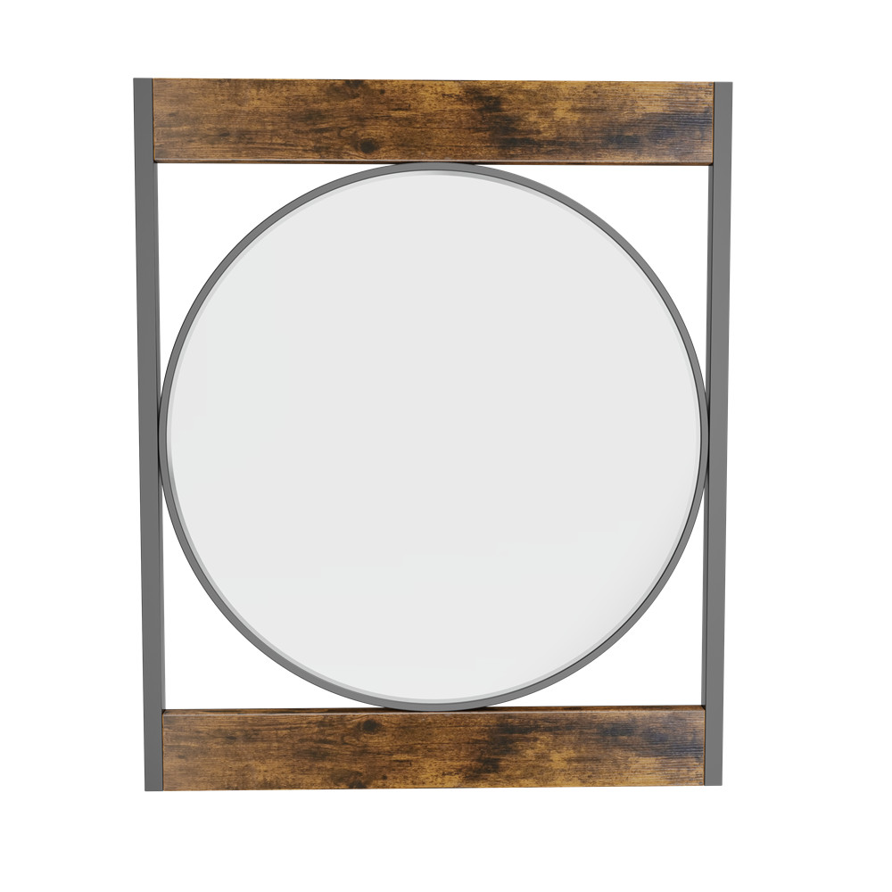 Farmhouse Metal Round Mirror in Square Frame Wall Decor for Bathroom Living Room