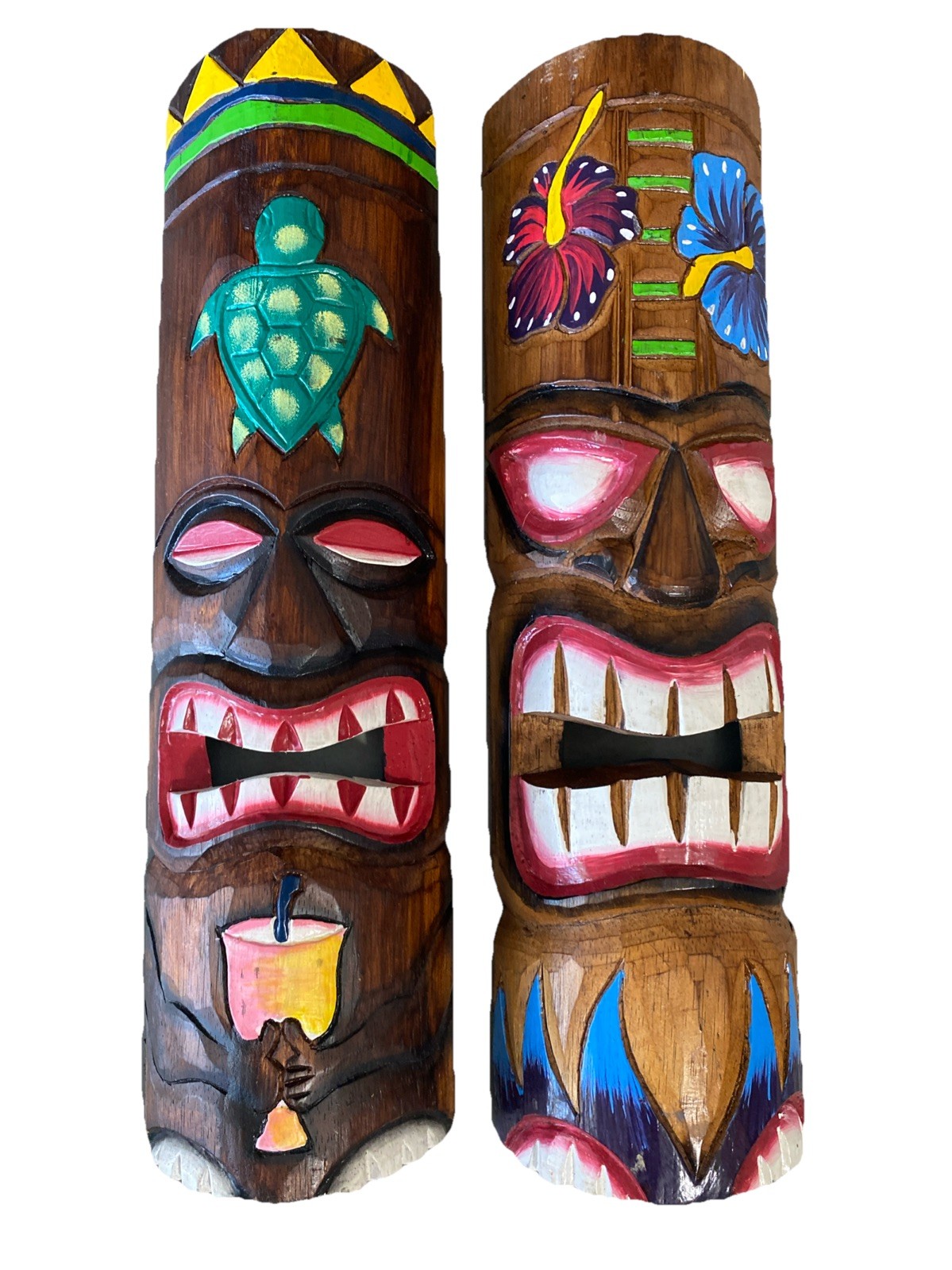 SET OF 2 20″ TIKI MASK HAWAIIAN WALL ART ISLAND HOME DECOR TRIBAL BAR TROPICAL