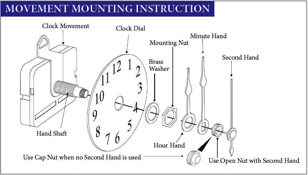 USA Takane Pendulum Clock Movements with Hands, 1″ Shaft Length (Set of 6)