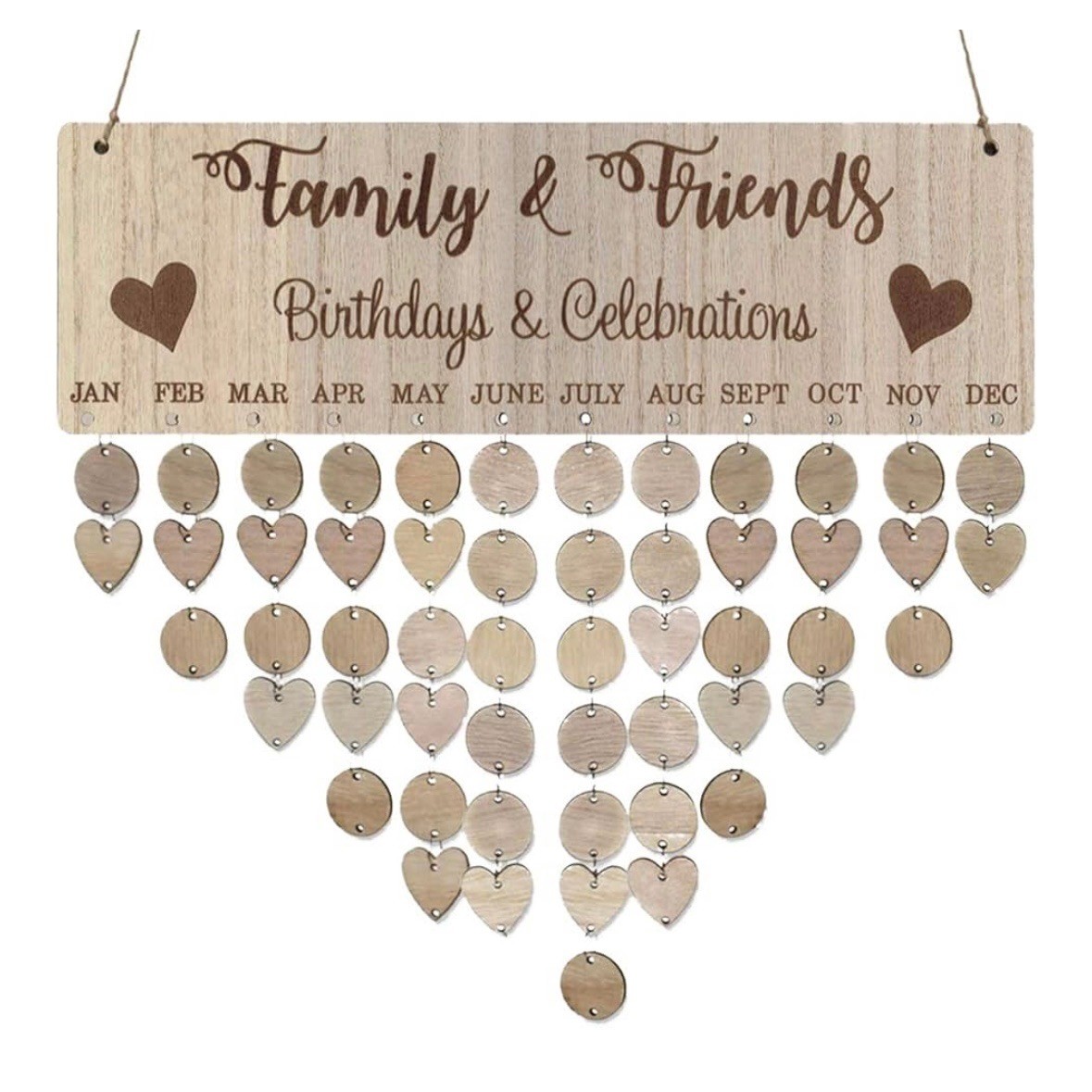 Family Birthday Celebrations Tracker Wooden DYI Hanging Wall Calendar Board