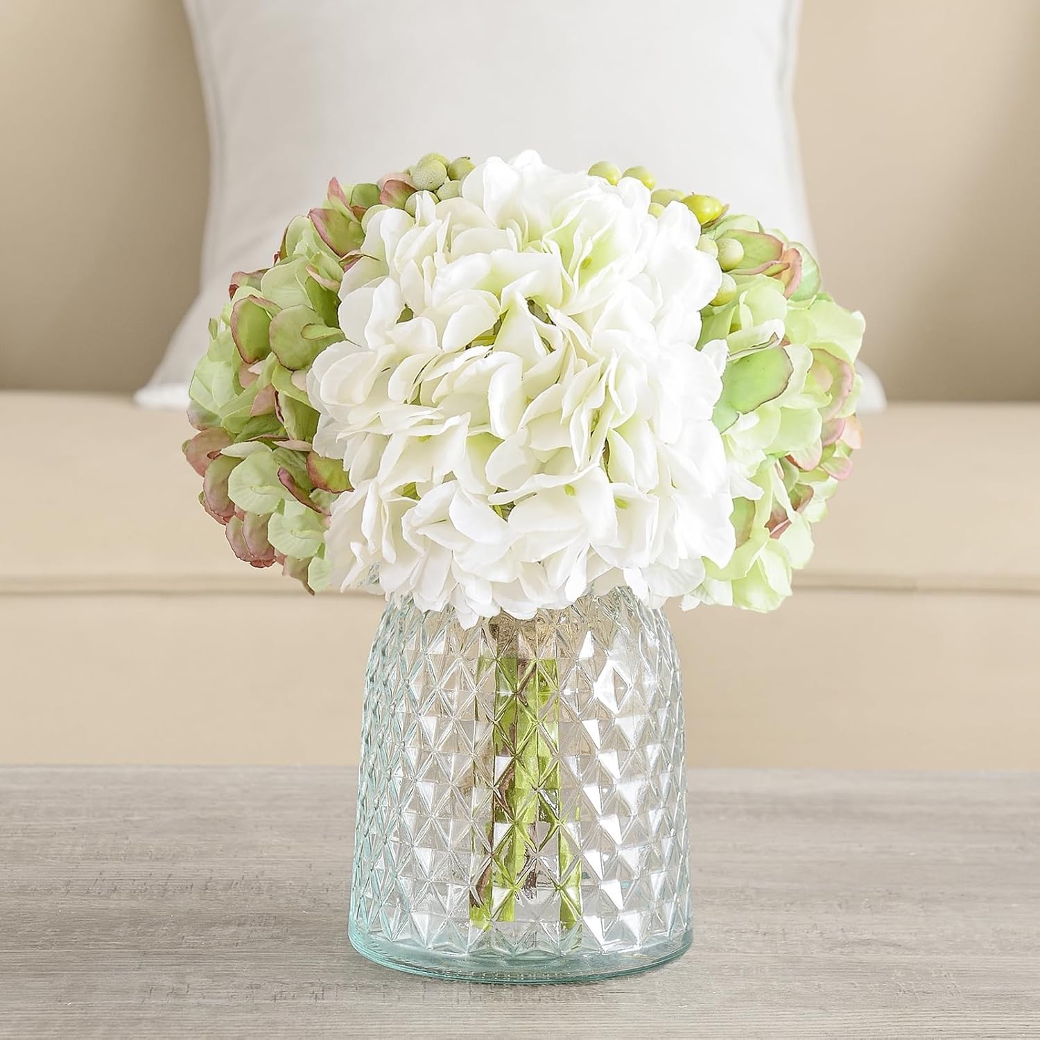 Chic Hydrangeas in Glass Vase – Versatile Floral Arrangement for Any Occasion