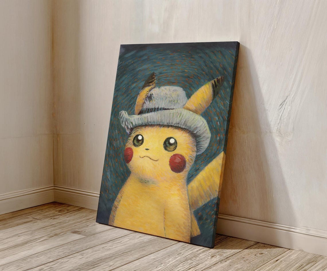 Pikachu Van Gogh Canvas Poster – Portrait Style Wall Art, Ready to Hang
