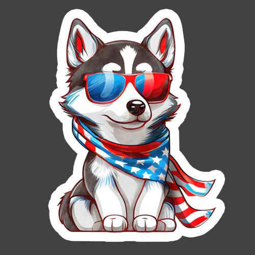 Husky Sticker Vinyl Decal Patriotic American Flag Dog Lover USA Gift