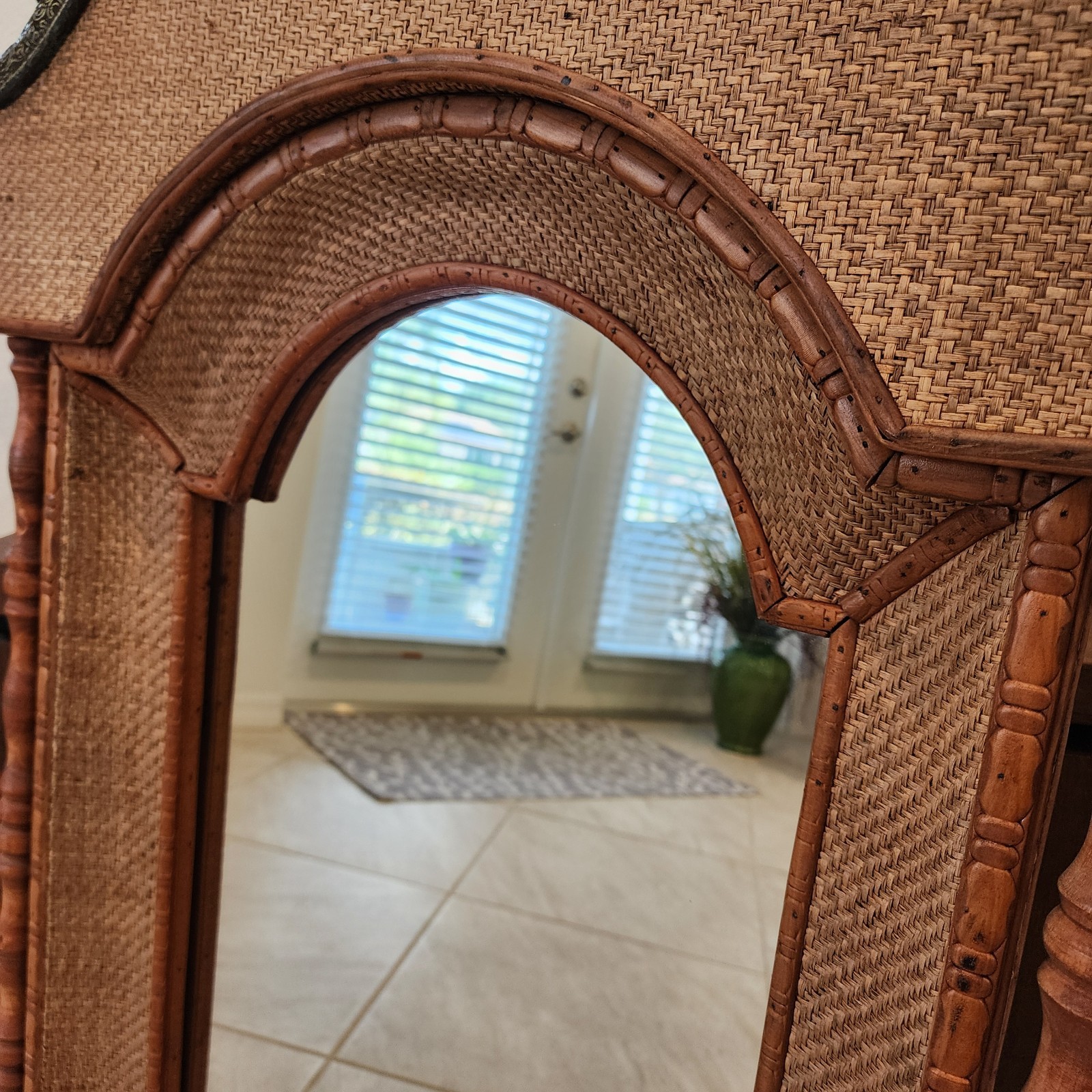 Vintage British Colonial Tradewinds Grandfathers Clock Bonnet Accent Wall Mirror