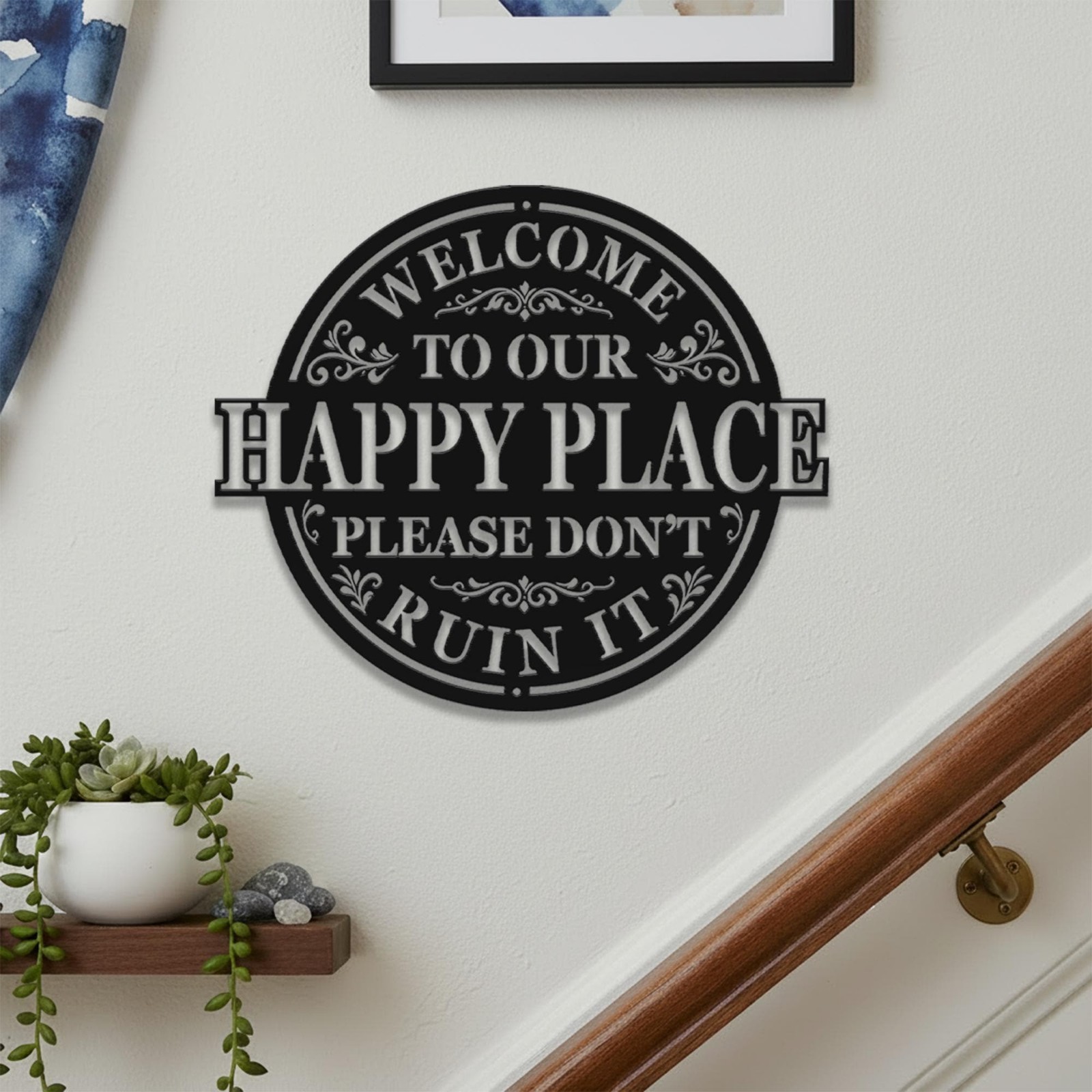 “Happy Place” Funny Metal Sign – Humorous Home & Patio Wall Decor