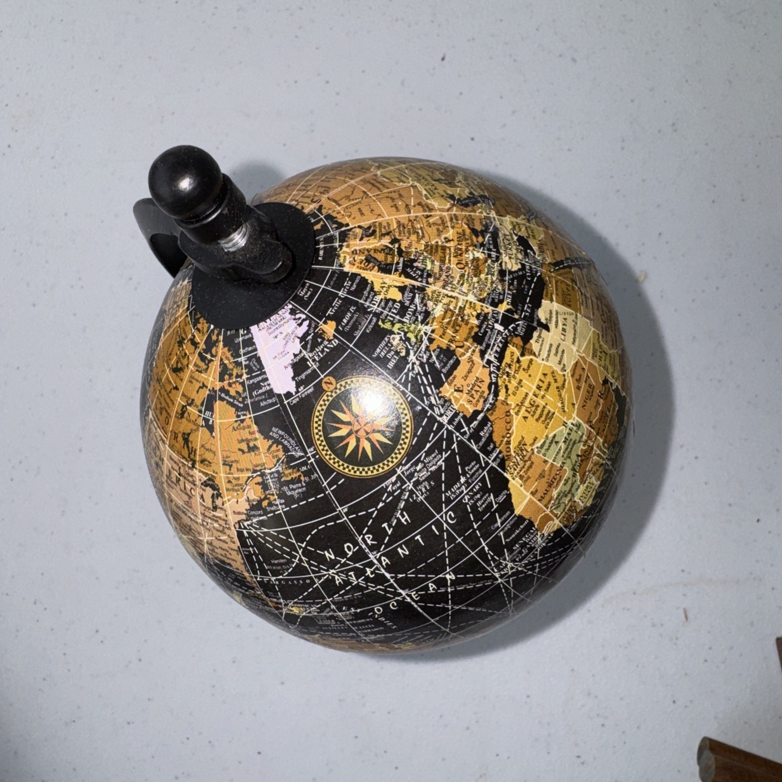 Decorative Tabletop Rotating Globe Black Beige with Wooden Base New
