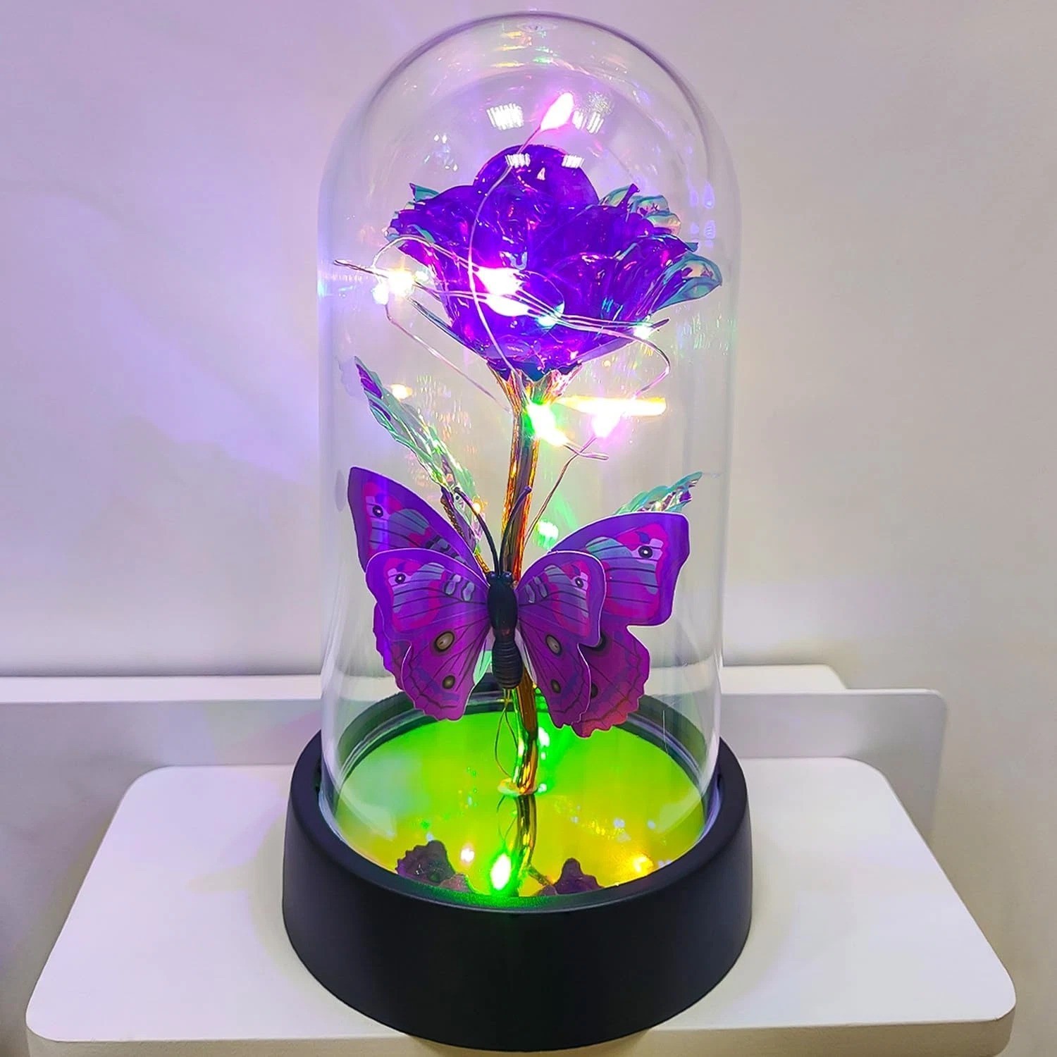 JUNQIU Mothers Day Rose Gifts for Mom, Glass Rose in Glass Dome, Light up Flower