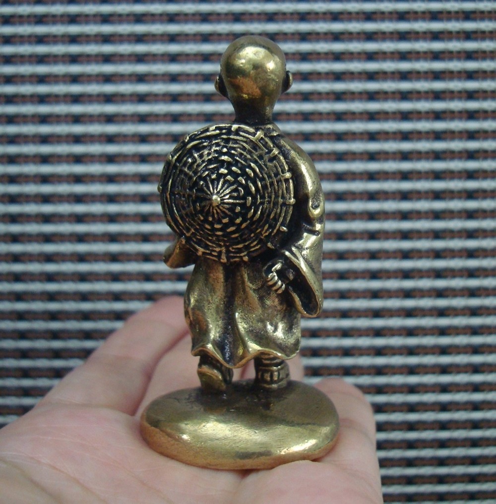 Solid Brass Monk Figurine Vintage Bronze Color Kid Statue Home Decor