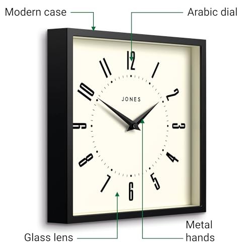 Box wall Clock | Retro Square | 10 inch | | Easy to Read Numbers | Black