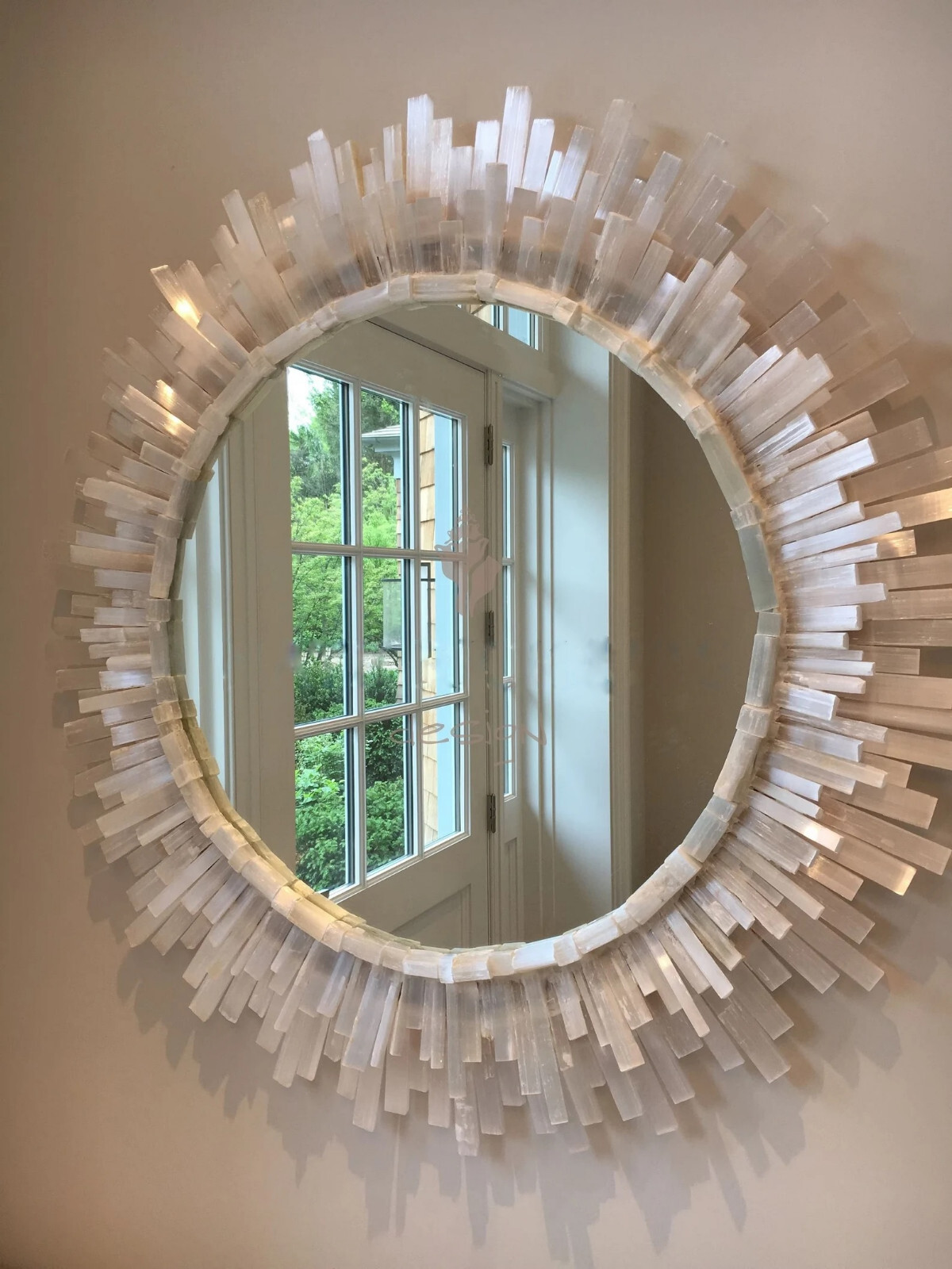 Selenite Stone Sunbrust Wall Mirror, Stunning Crystal Healing Mirror Wedding Dec