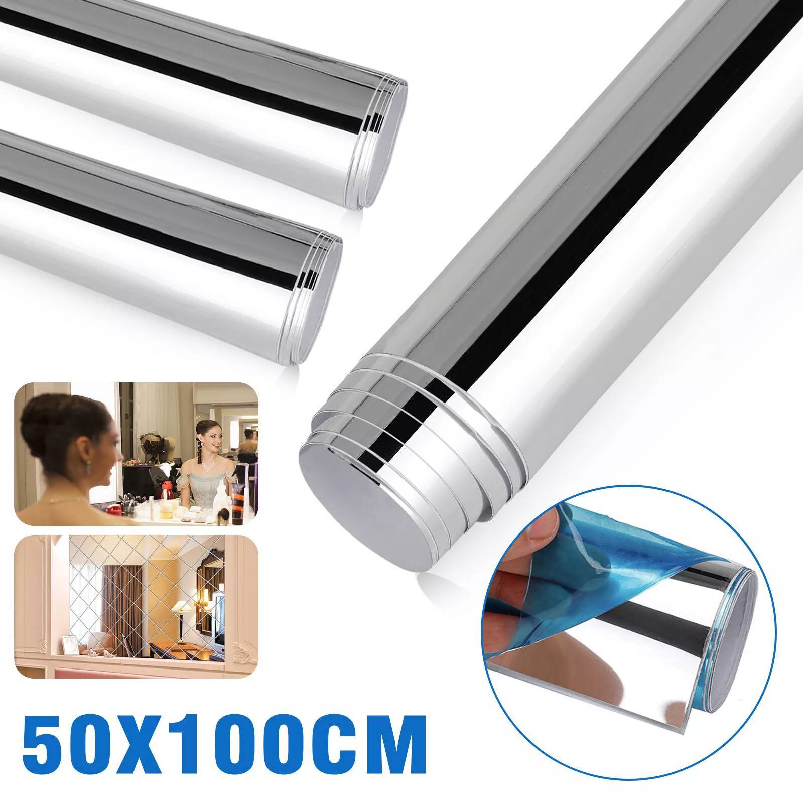 50*100cm Self Adhesive Mirror Wall Sticker Reflective Film Paper Bathroom Use US